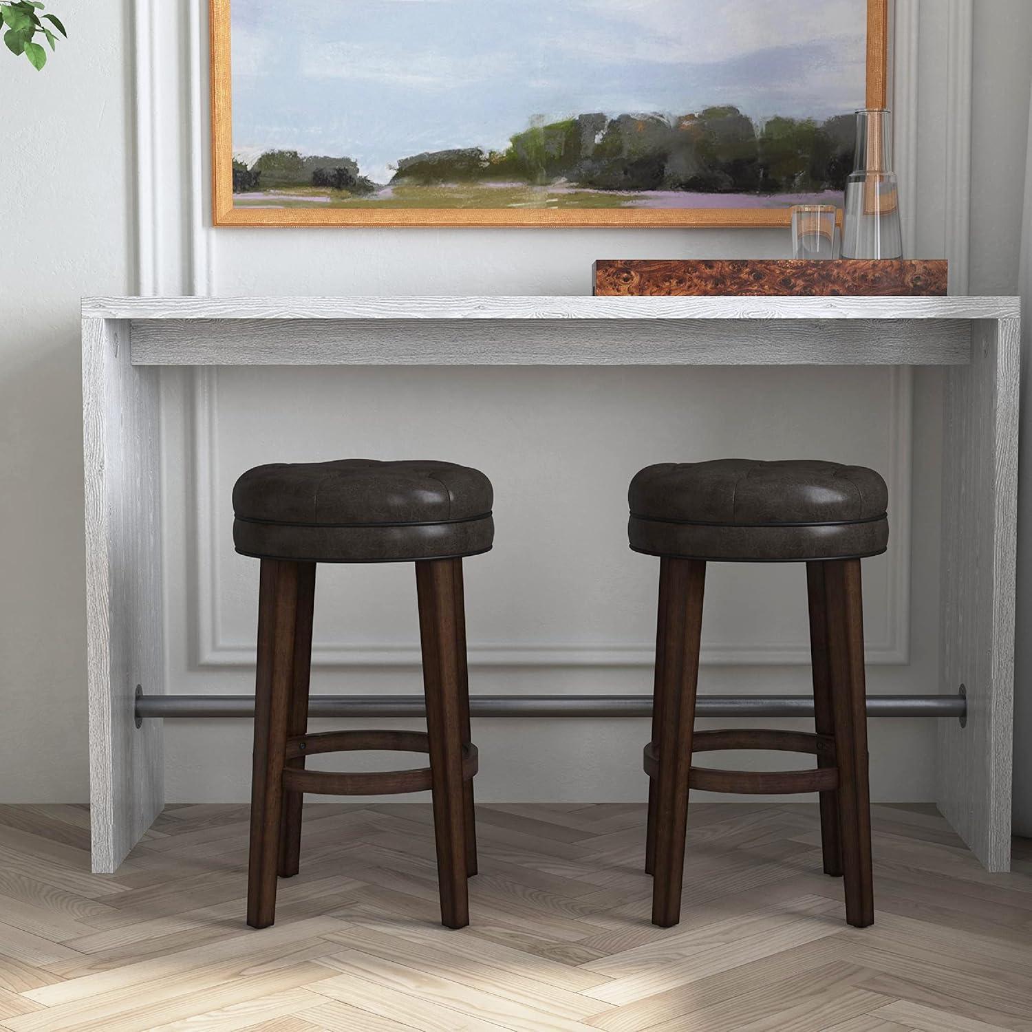 Dark Brown Backless Swivel Wood Bar Stool