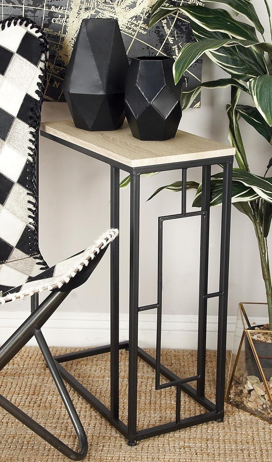 Olivia & May Contemporary Iron and Wood Accent Table Black: Sofa Side C-Table, Narrow Tray End Table