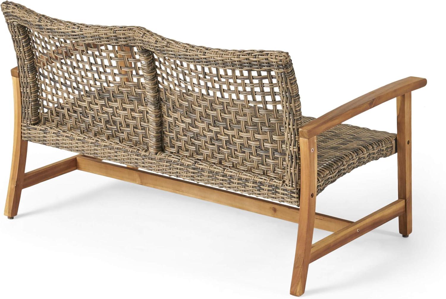 Hampton Wicker Loveseat: Natural/Gray, Acacia Frame, Handwoven, Weather-Resistant - Christopher Knight Home
