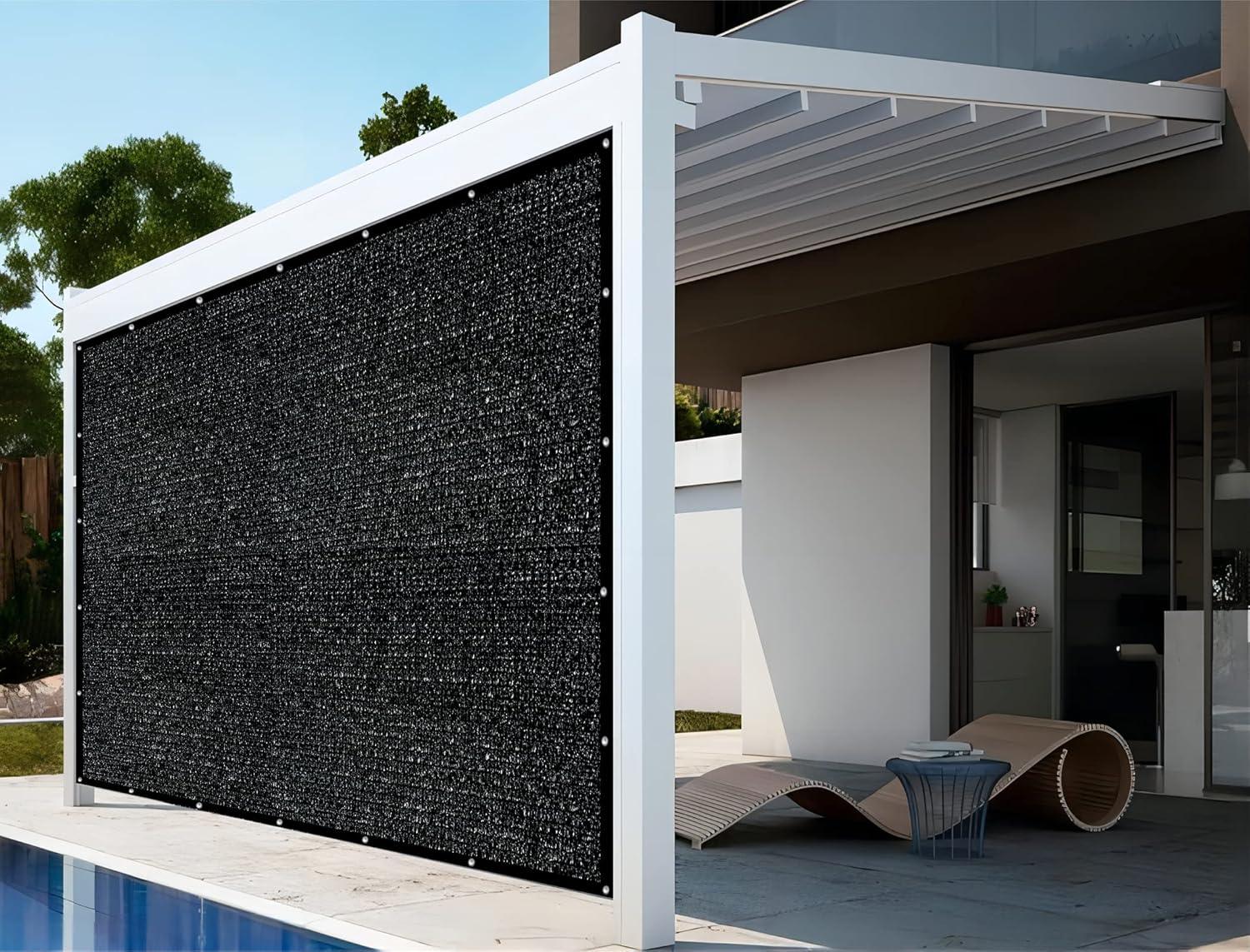 LcXctD 90% Shade Fabric Sun Shade Cloth Taped Edge with Grommets Sun-Block Mesh Shade for Pergola Cover Canopy 8’ x 12’, Black