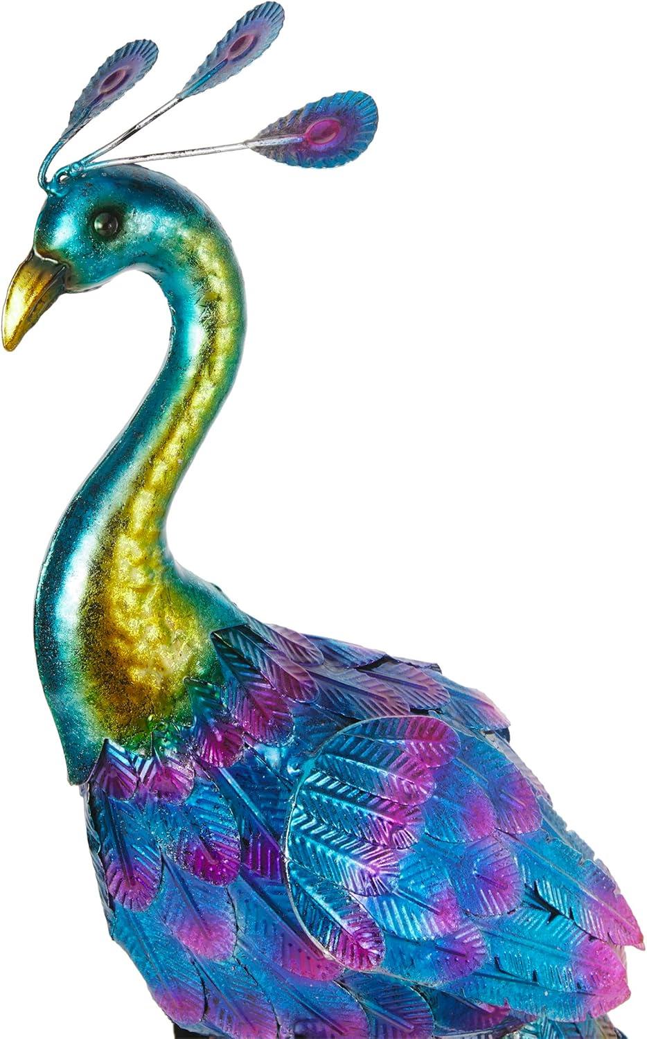 28" Metal Peacock Outdoor Decor With Glossy Finish Statue - Alpine Corporation: Garden Art, No Battery Required