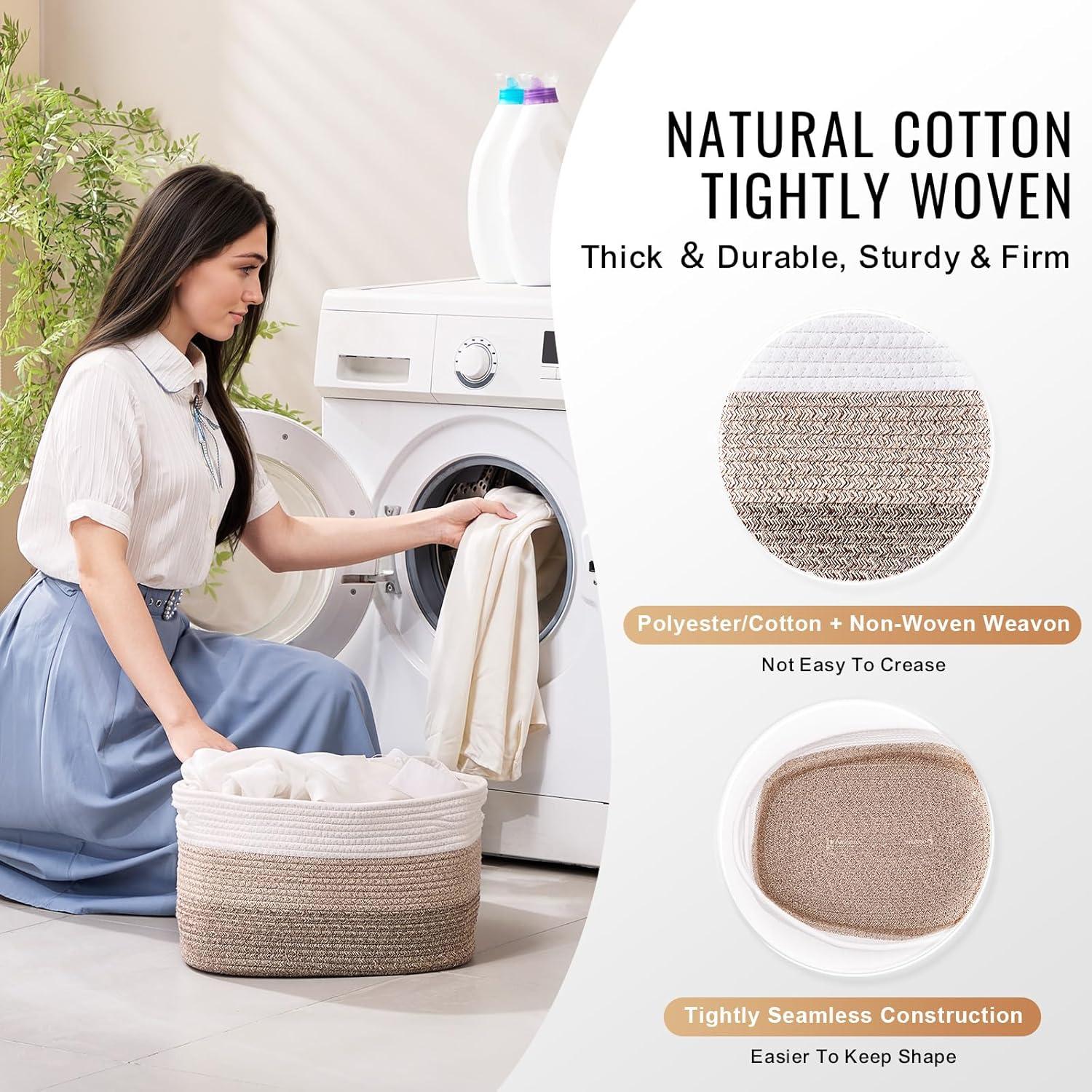 VEVOR Cotton Rope Basket, 22L, 3 Packs Storage Basket, Woven Basket Bins with Handles, Decorative Shelf Organizer Towel Hamper, Boho Toy Basket for Organizing Books Clothes Living Room 15 x 10 x 9 in