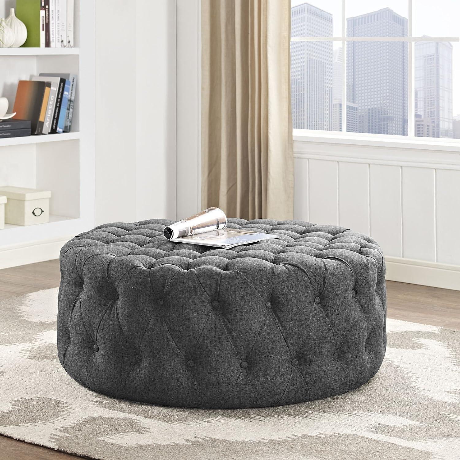 Modway Amour Modern Upholstered Fabric and Solid Wood Ottoman in Gray