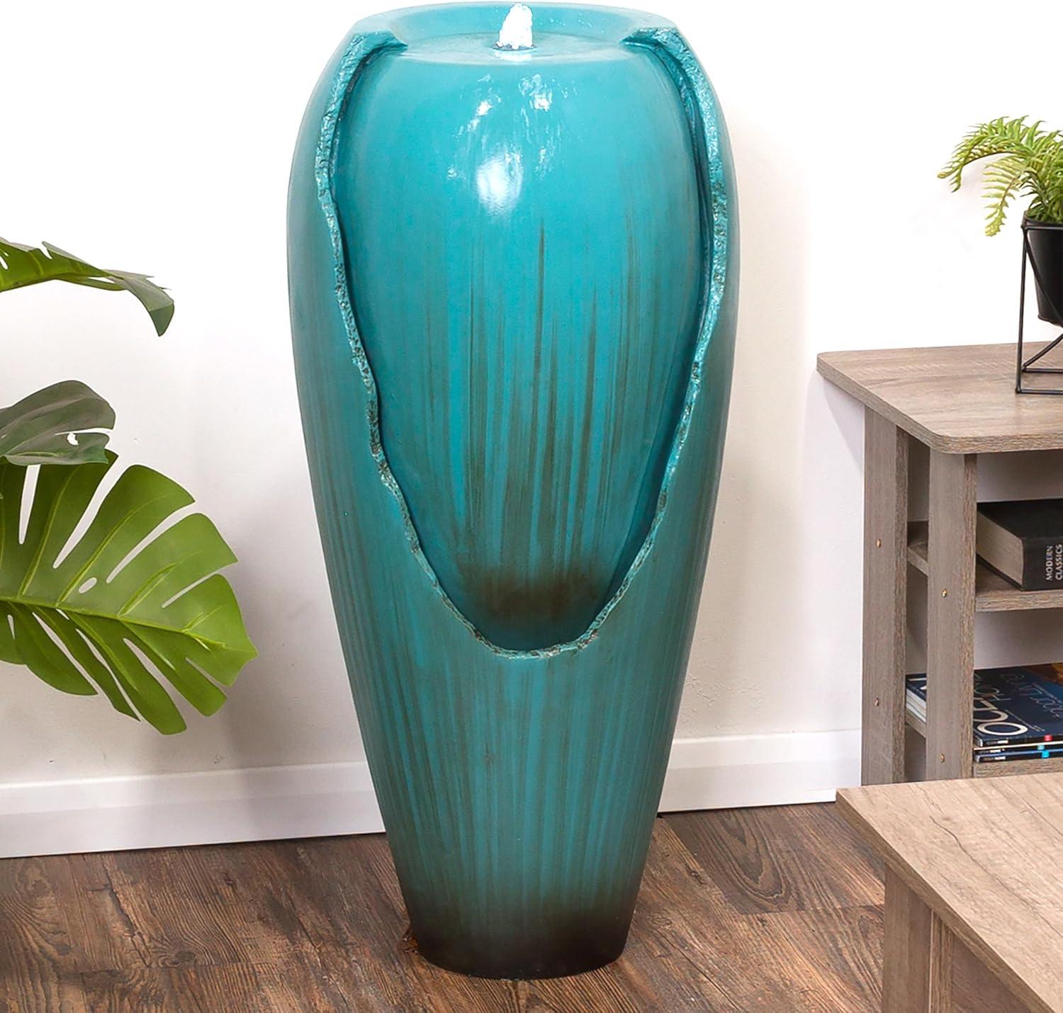 Turquoise Antique Jar Water Fountain with LED Lights, 33"