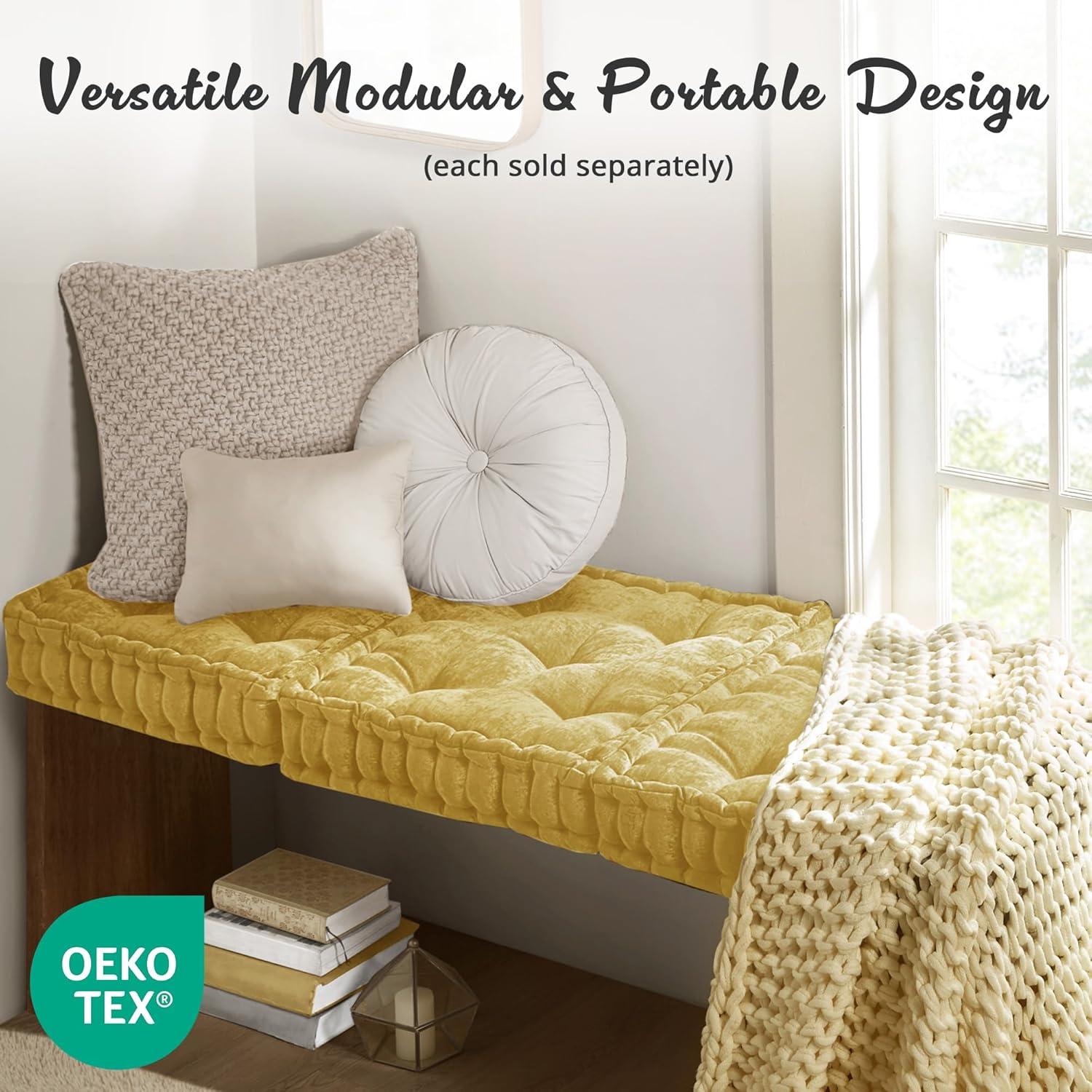 Intelligent Design Oversize Diah Poly Chenille Square Floor Pillow: Hypoallergenic, Indoor Use, Tufted with Scalloped Edge