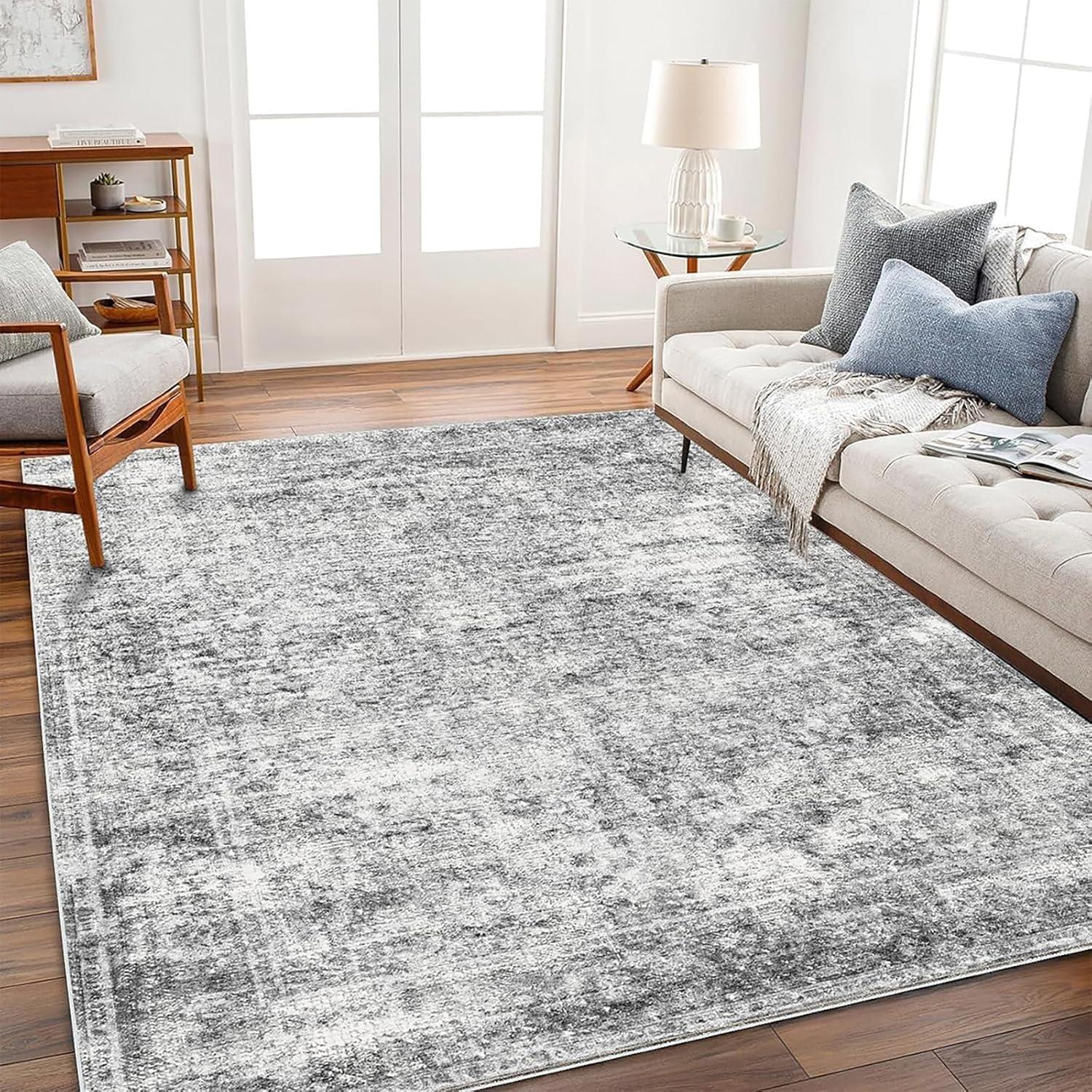 Haperlare Washable Living Room Rug Ultra Soft Rug Machine Washable Accent Rug Stain Resistant Ultra Thin Distressed Mats for Bedroom Living Room, 5' x 7' Gray