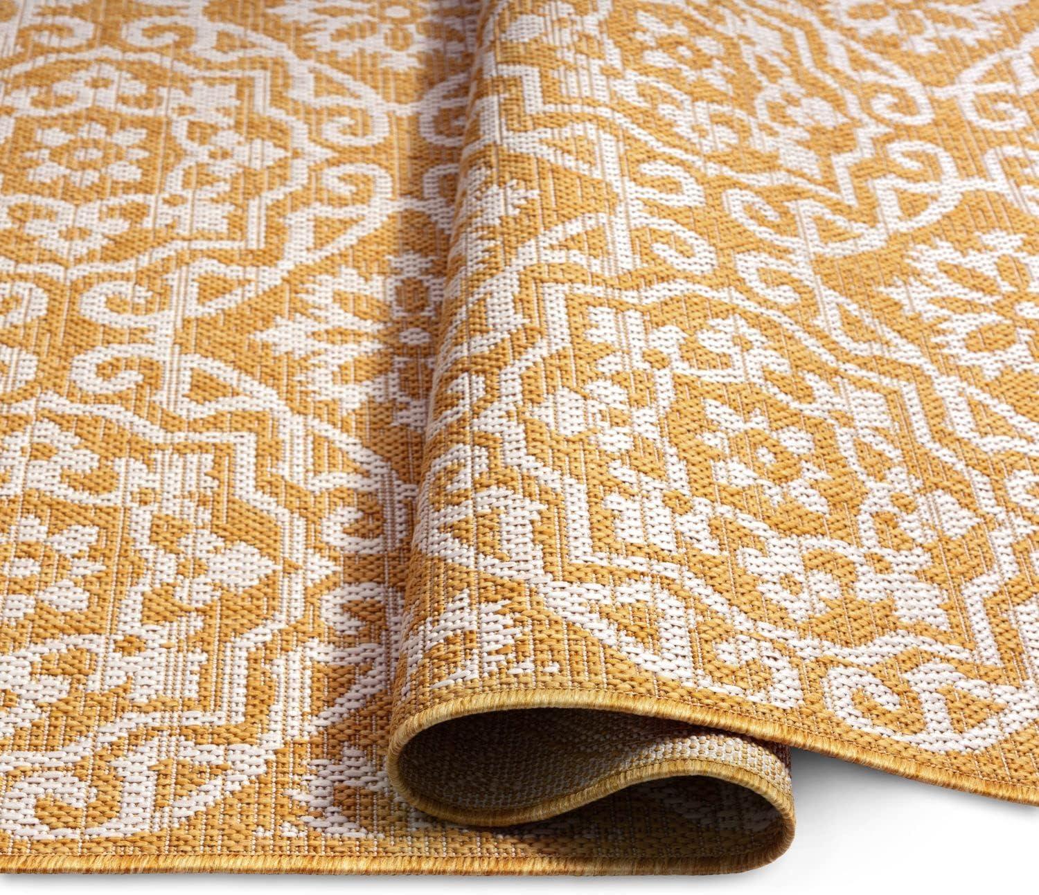 Nicole Miller New York Patio Country Danica Geometric Indoor/Outdoor Area Rug, Yellow/White