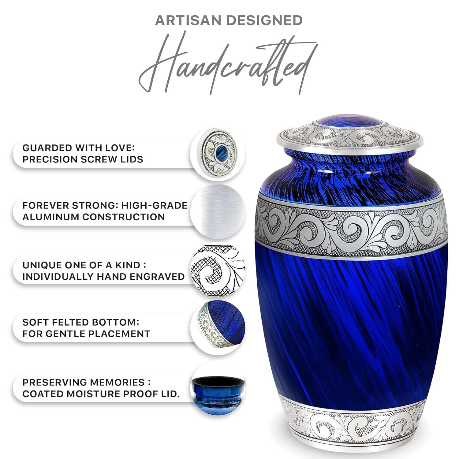 AmericUrn Set of 6 Urn for Ashes Adult Male with 1 Large Blue Urn 4 Small Keepsakes & 1 NecklaceUrn