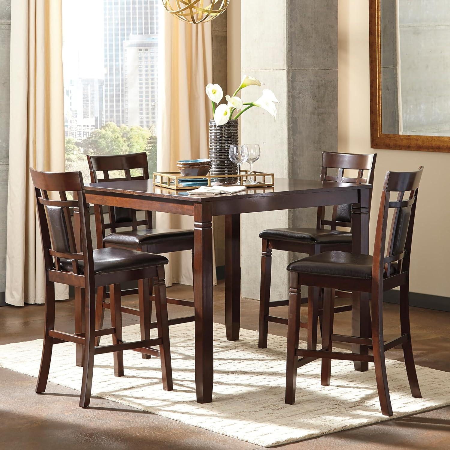 Bennox Counter Height Dining Table Set Brown: Faux Leather Stools, 5-Piece - Signature Design by Ashley