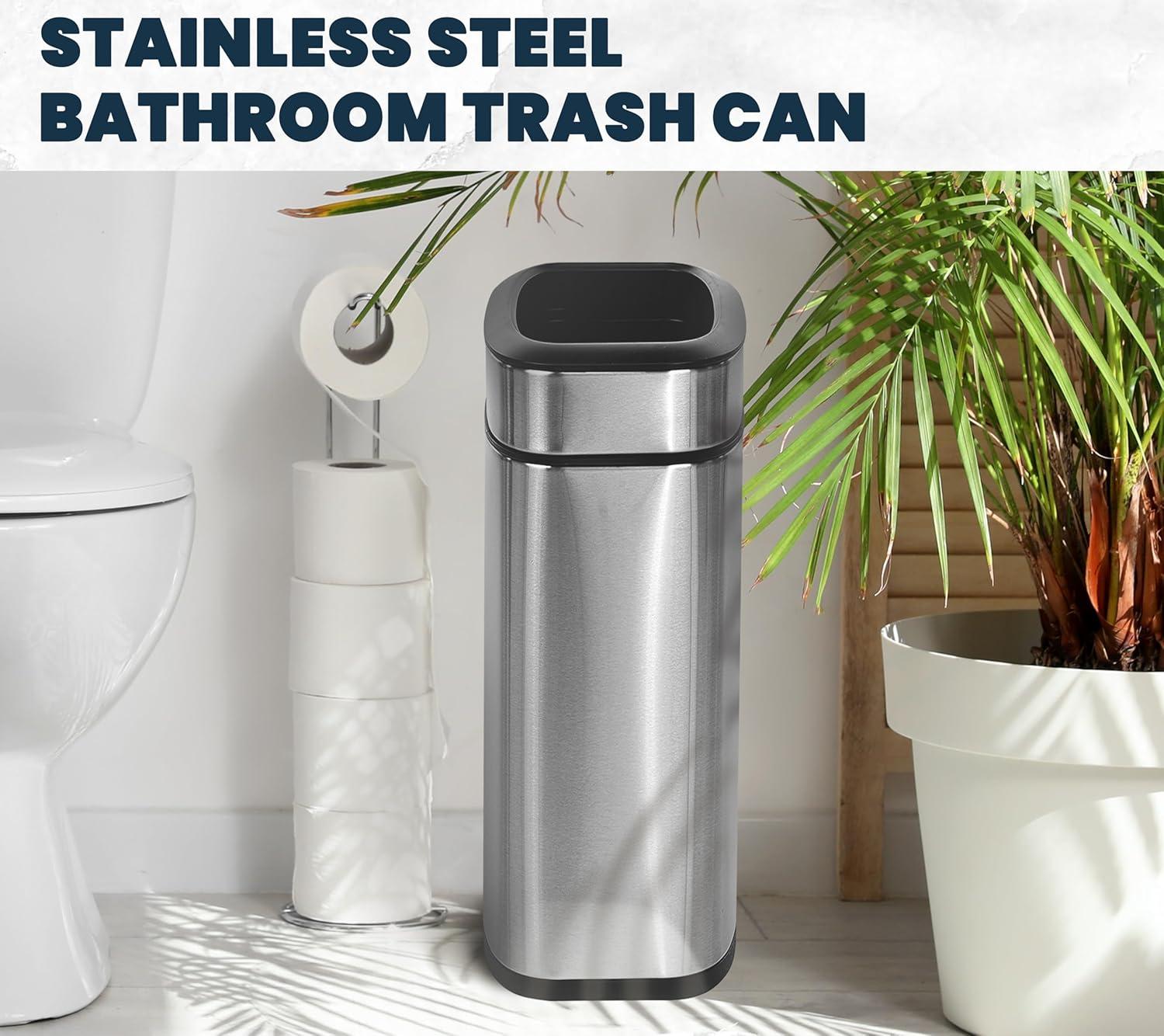 10.5 Gal. Stainless Steel Open Top Slim Dual Compartment Recycling Bin and Trash Can