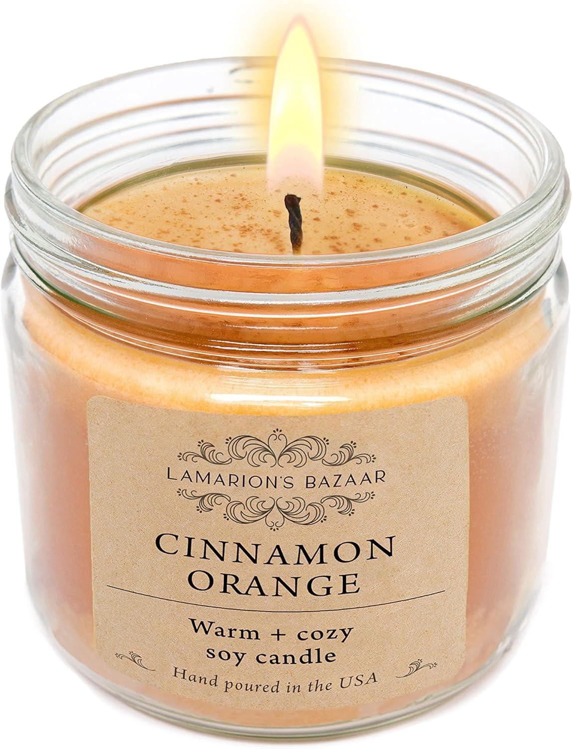 Large Brown Cinnamon Orange Scented Soy Jar Candle