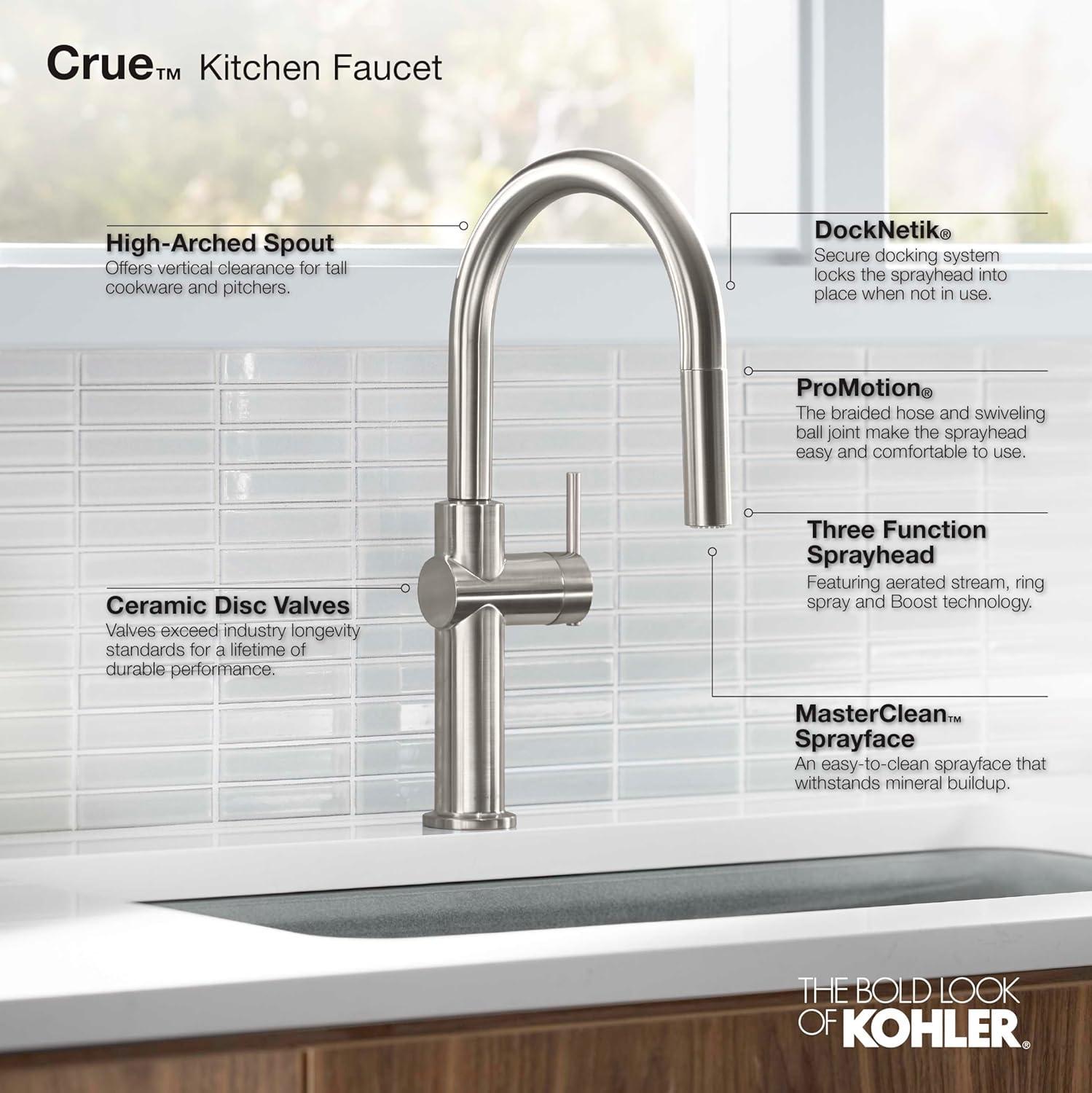 Kohler Crue Single Handle Pull Down Kitchen Faucet with Three-Function Pull Down Sprayer