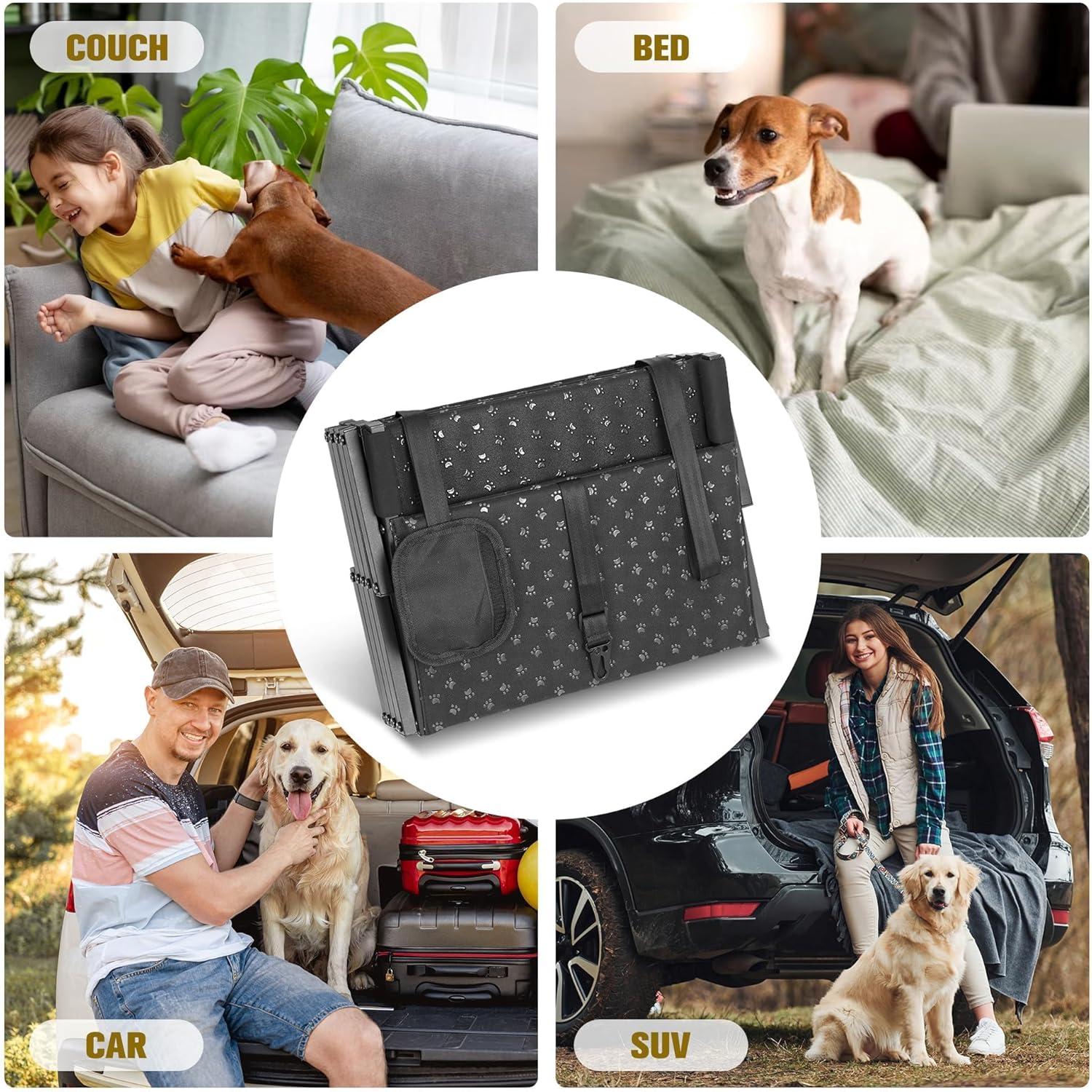 Dog Stairs for Car - Foldable Dog Ramps for Large Dogs with Non Slip Surface, Portable Dog Steps for Cars and SUV, Truck, Support Up to 200 Lbs