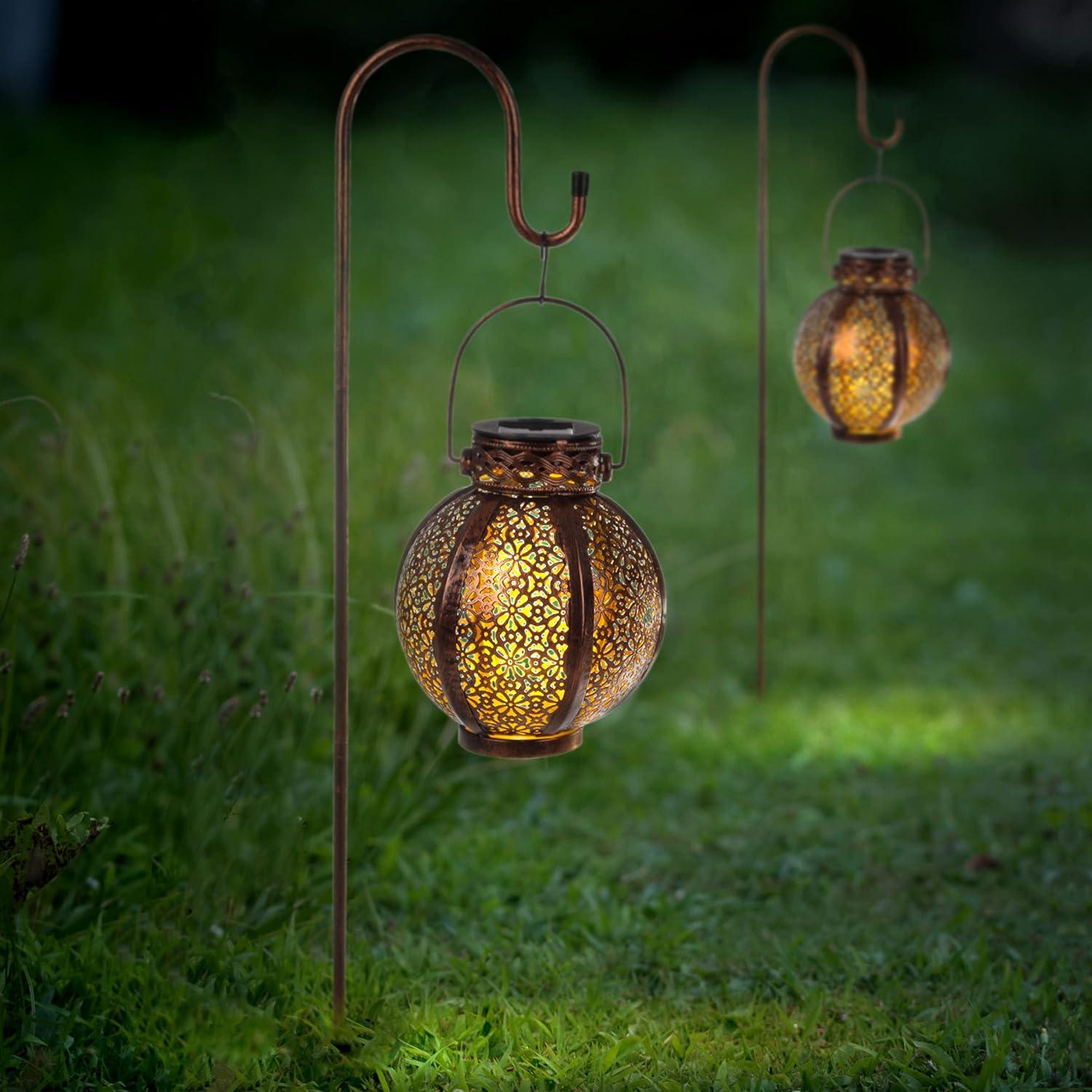 Pure Garden 2 Solar Outdoor Lights - Hanging Or Tabletop Rechargeable LED Lantern With Hooks- Outdoor Decor (Set of 2)
