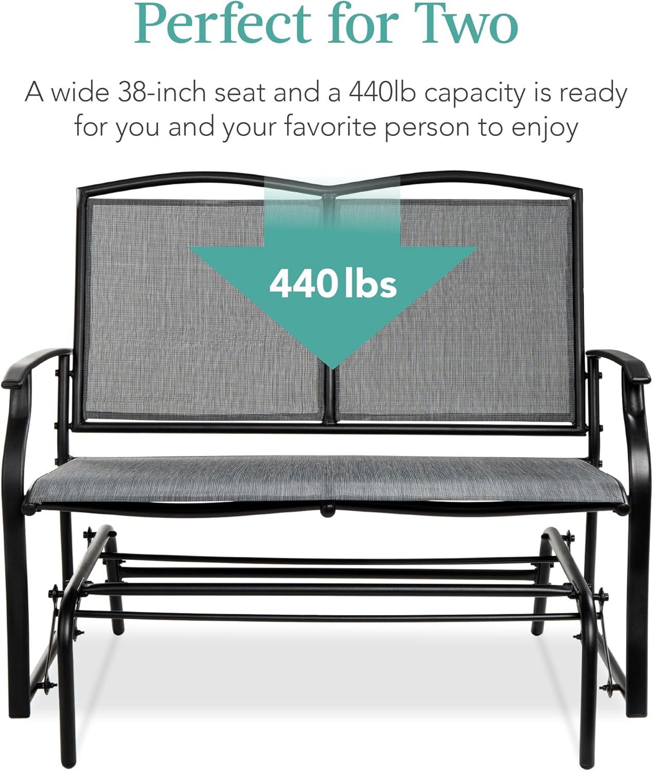 Best Choice Products 2-Person Outdoor Swing Glider, Steel Patio Loveseat, Bench Rocker w/ Armrests - Gray