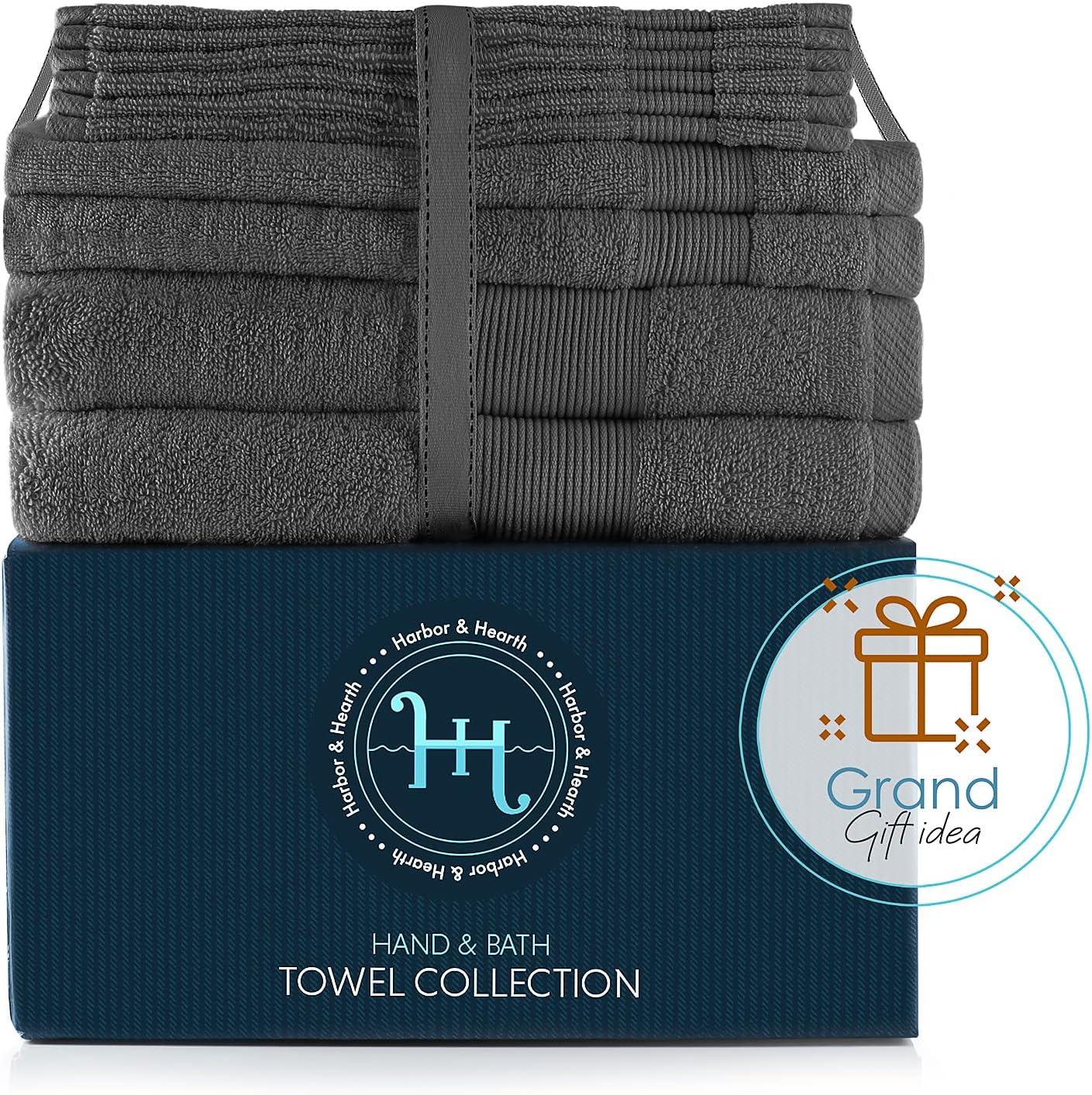 Hearth & Harbor Bath Towels, 10 Piece Highly Absorbent Towel Set - Gray
