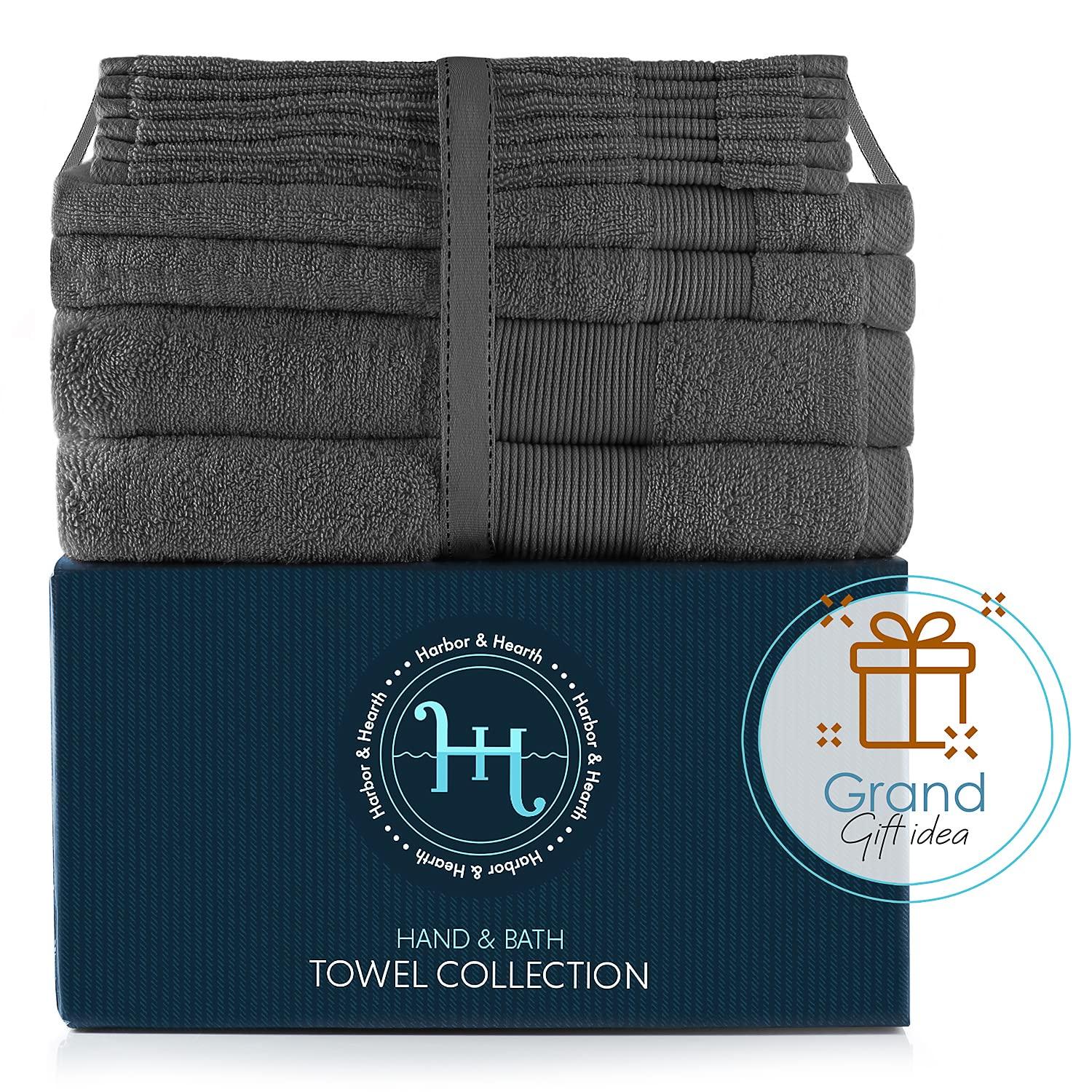 Hearth & Harbor Bath Towels, 10 Piece Highly Absorbent Towel Set - Gray