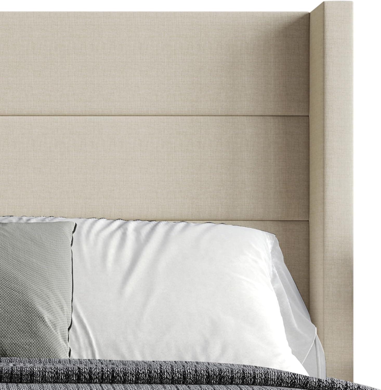 Flash Furniture Hollis Queen Upholstered Platform Bed with Wingback Headboard, No Box Spring Needed, Beige Faux Linen