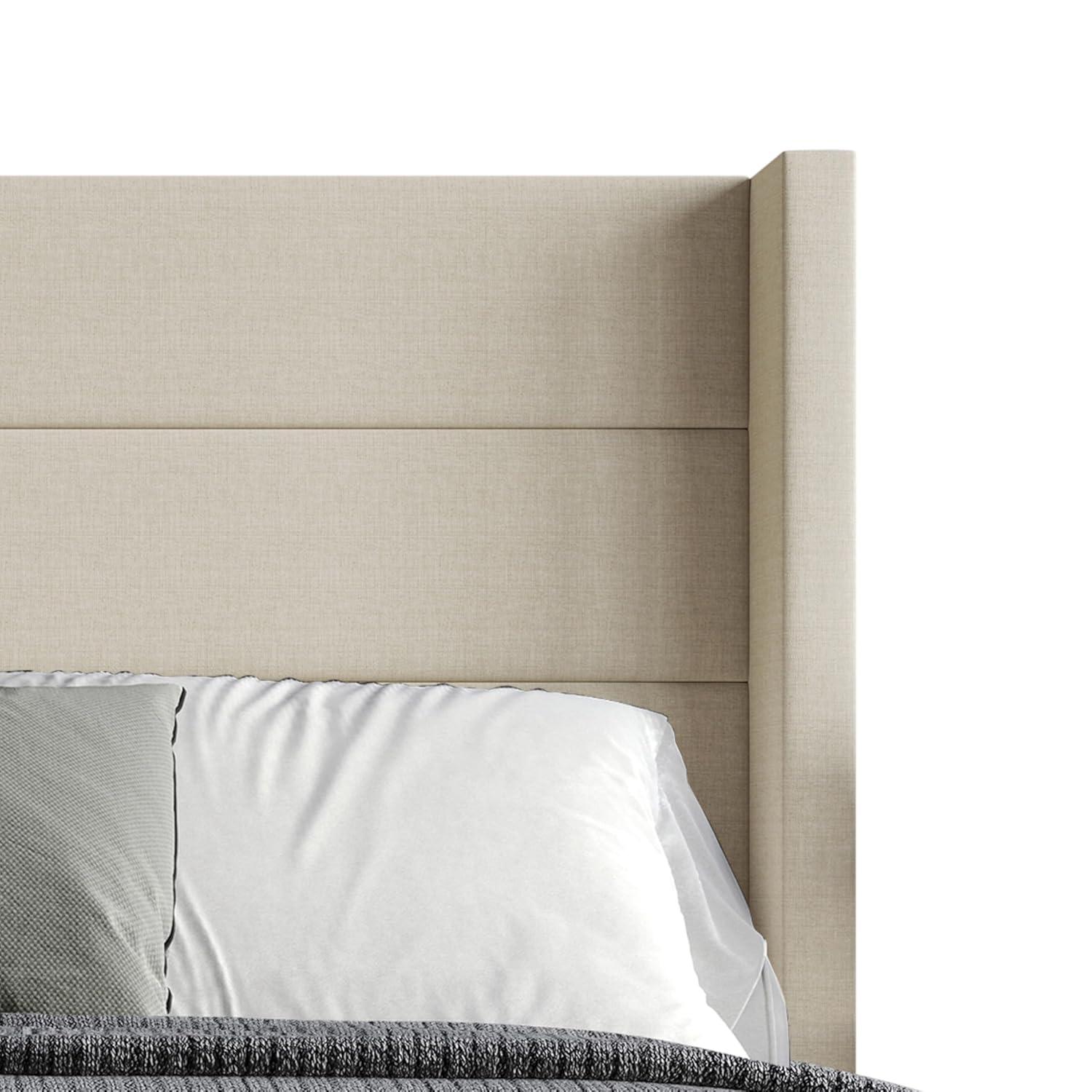 Flash Furniture Hollis Queen Upholstered Platform Bed with Wingback Headboard, No Box Spring Needed, Beige Faux Linen