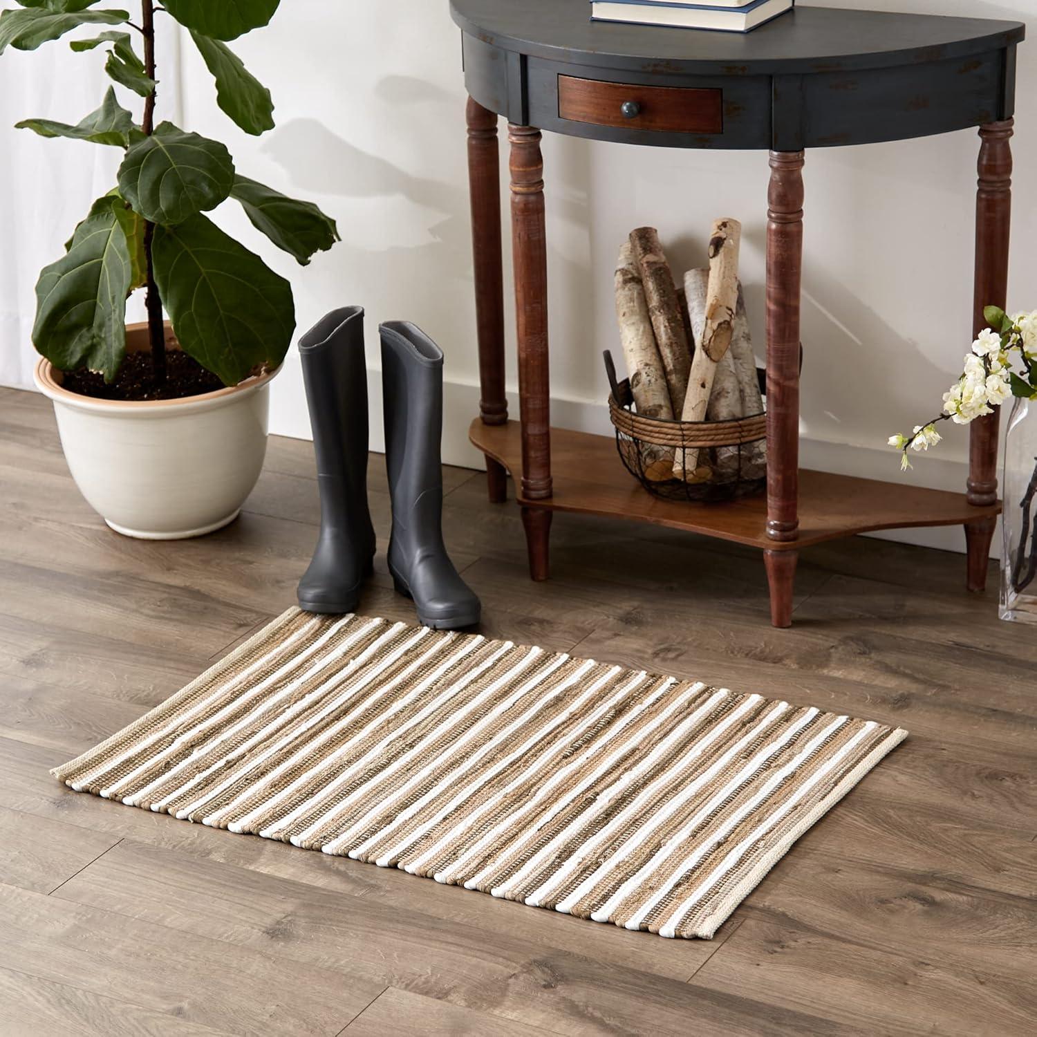 TAUPE SLIM STRIPE COTTON CHINDI RUG 2x3FT