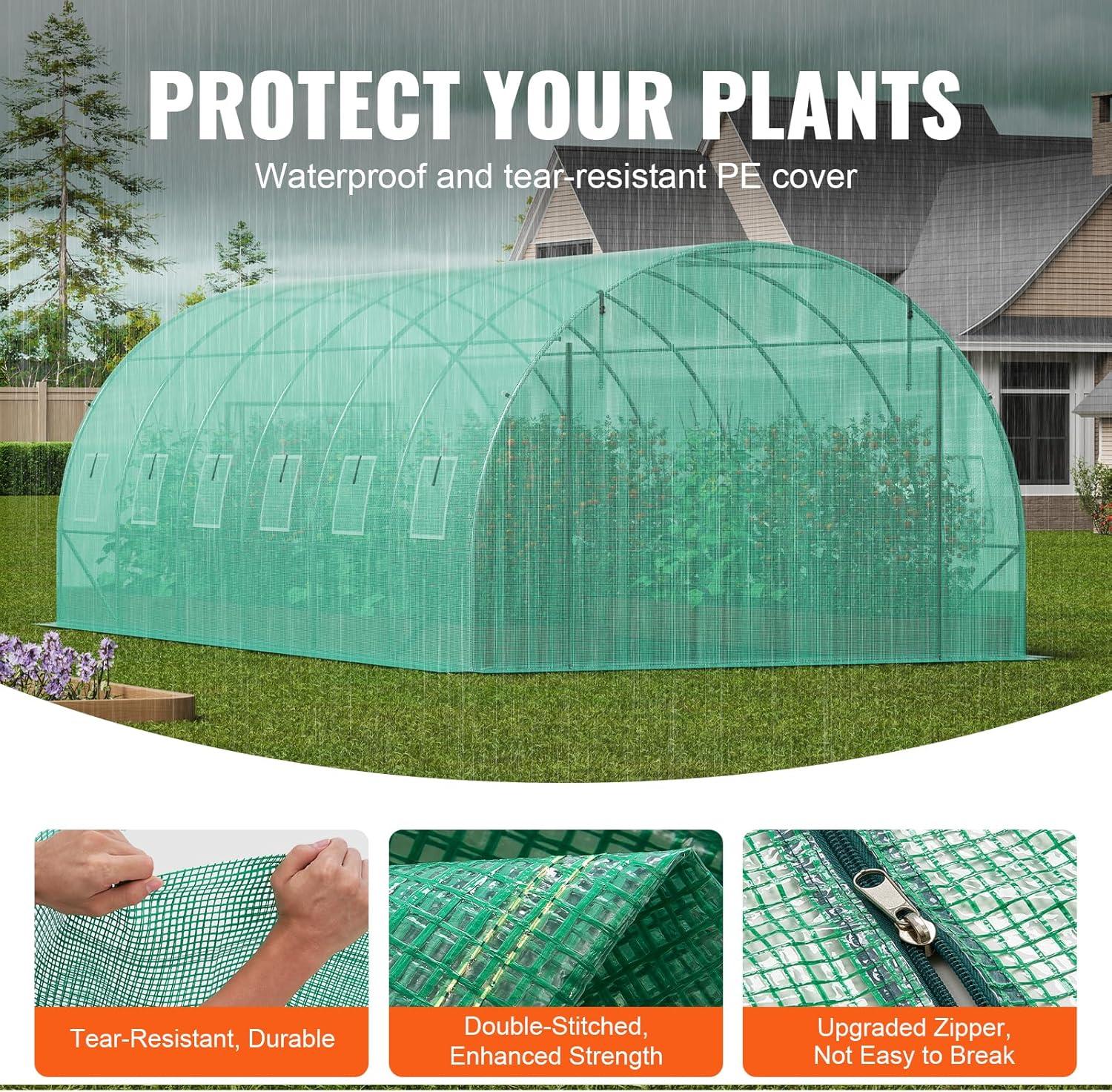 Large Green Walk-In Tunnel Greenhouse with Galvanized Steel Frame