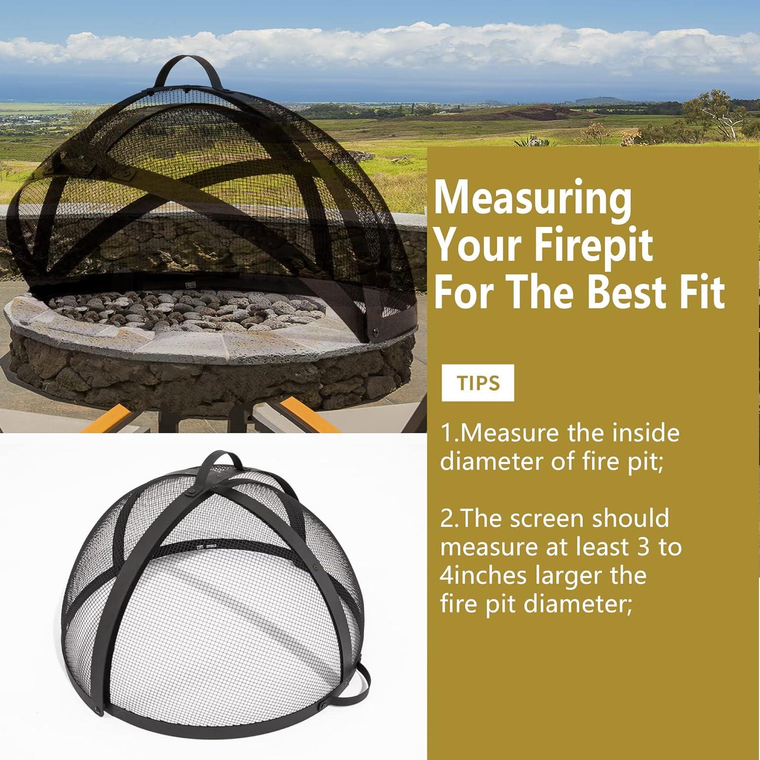 SUNCREAT Heavy-Duty Fire Pit Screen, Steel Mesh Round Spark Screen with Handle, 36 inch