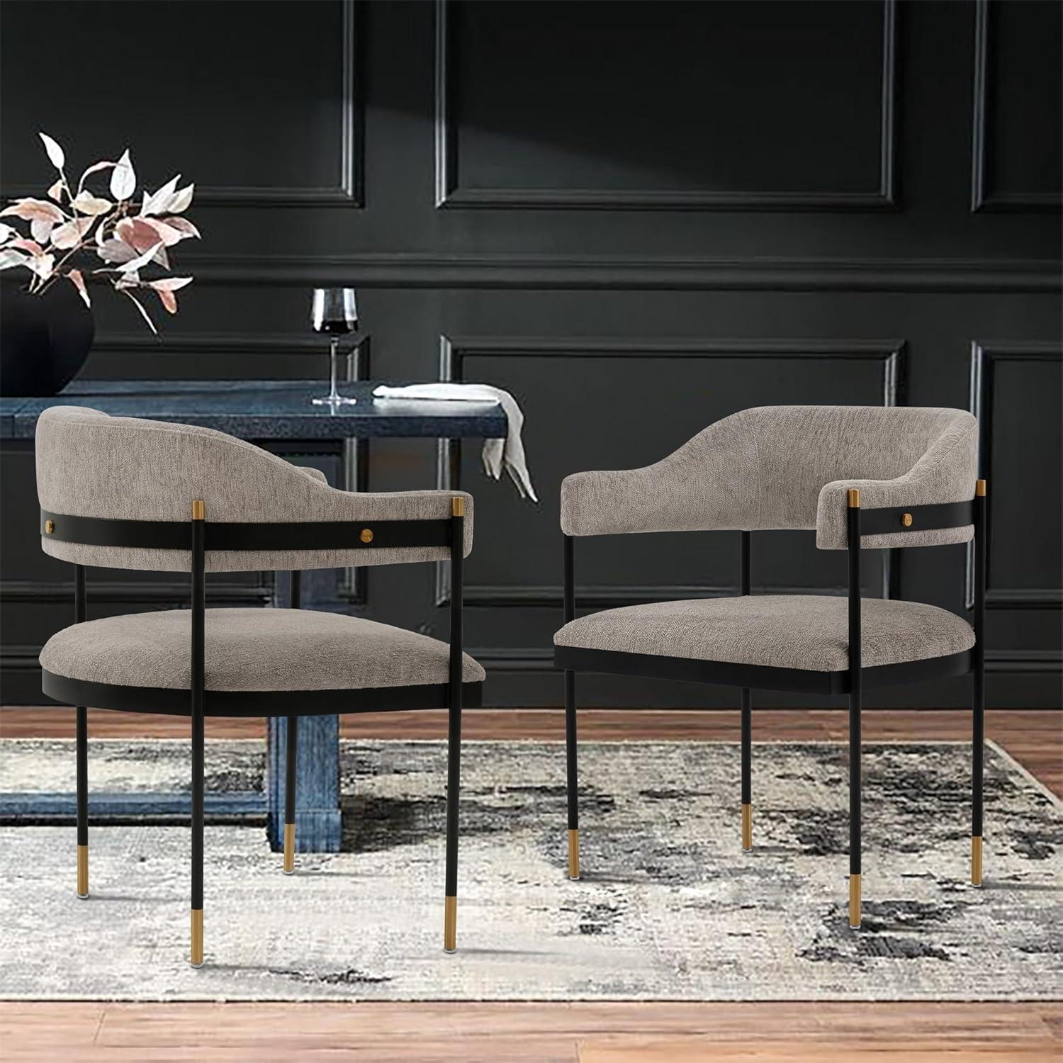 Lia Modern Boucle Upholstered Dining Armchair Stone Gray - Manhattan Comfort: Brushed Gold Accents, No Assembly Required