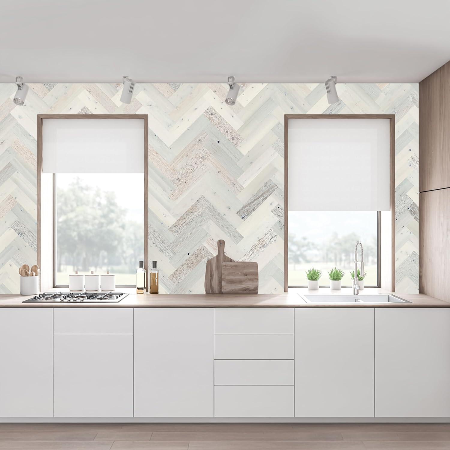 Timberchic River Reclaimed Wooden Wall planks - Simple Peel & Stick Wall Covering Application for DIY Accent Wall & Home Improvement - Premium Wall Paneling - Herringbone Pattern