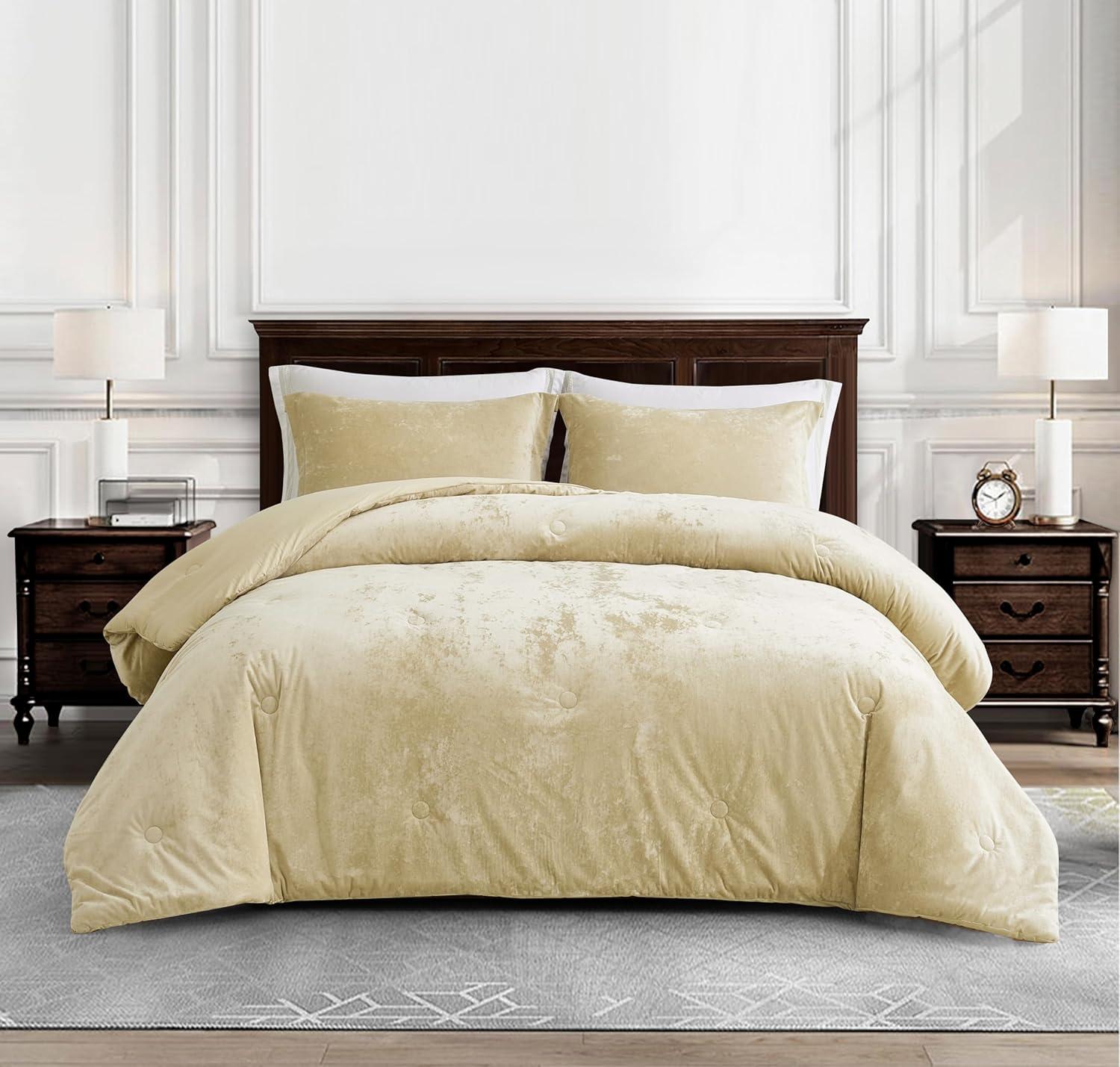 Chezmoi Collection Lux 3-Piece Pewter Gray Shimmer Velvet Bedding Set Full Size Lush Plush Velvet Comforter Set With Soft Brushed Microfiber Reverse