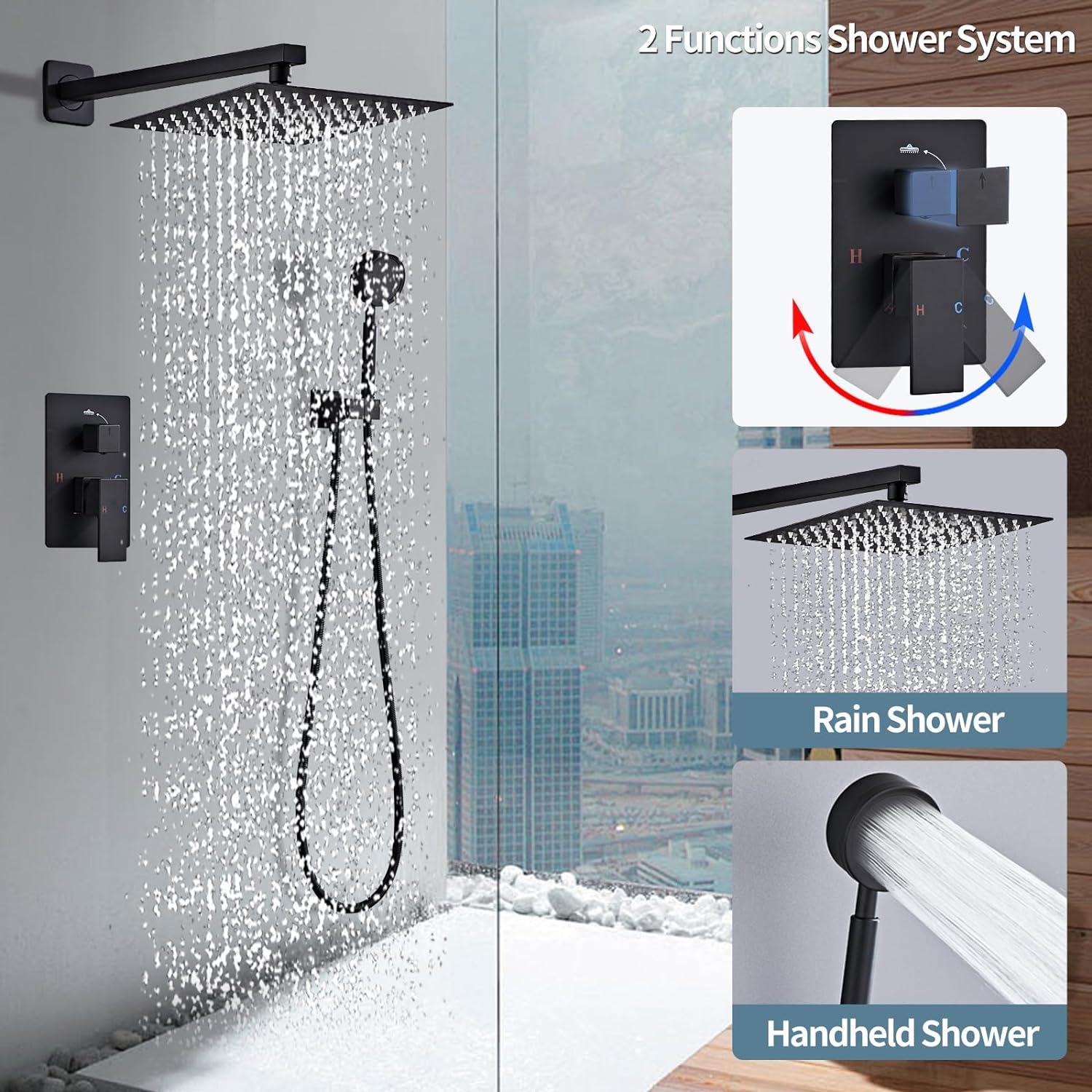 Matte Black 8-Inch Rainfall Shower System with Handheld Spray