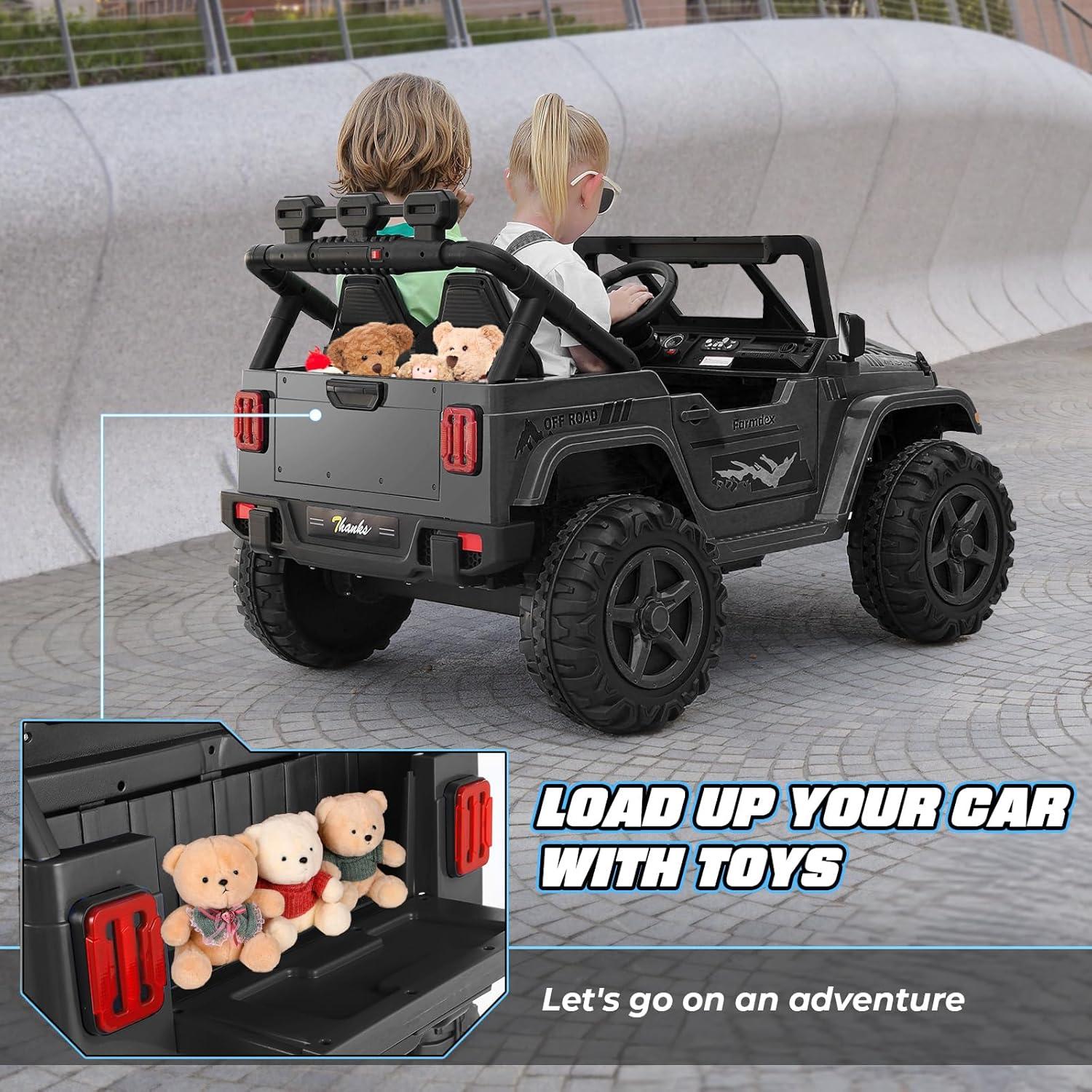 Ancheer 24V 4WD//2WD Ride On Jeep Truck,2 Seater Kids UTV With 4X200w Powerful Engine,Remote Control,Bluetooth,20 Wide Seat,Vehicles for Kids Toddlers