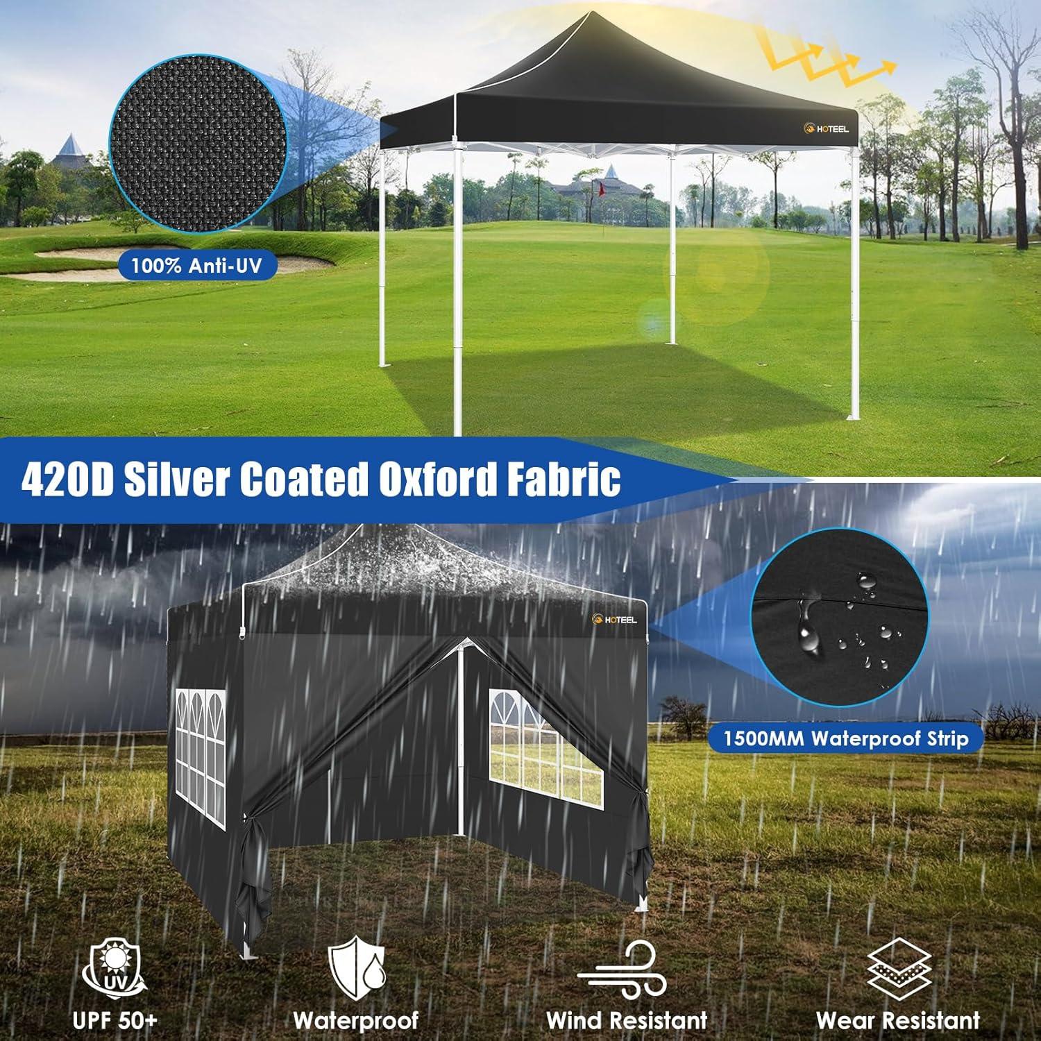 HOTEEL 10x10 Pop up Canopy Tent, Outdoor Tent with Mesh Window, Instant Tents for Party, Camping, Commercial, Waterproof Gazebo with 4 Removable Sidewalls, Black