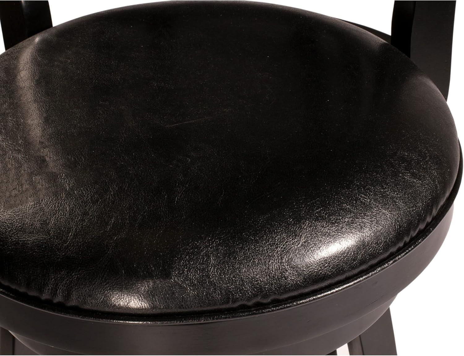 Transitional Black Faux Leather and Wood Swivel Bar Stool