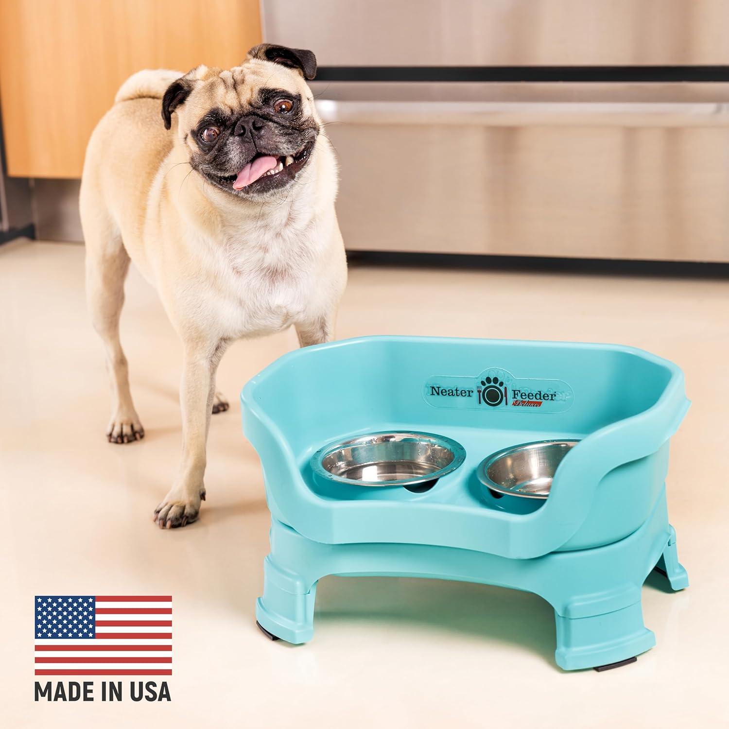 Neater Pets Neater Feeder Deluxe With Leg Extensions Mess-Proof Elevated Food & Water Bowls for Small Dogs, Aquamarine