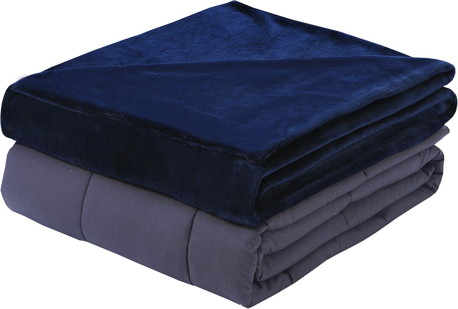Navy Plush 15lb Weighted Blanket with Removable Cover