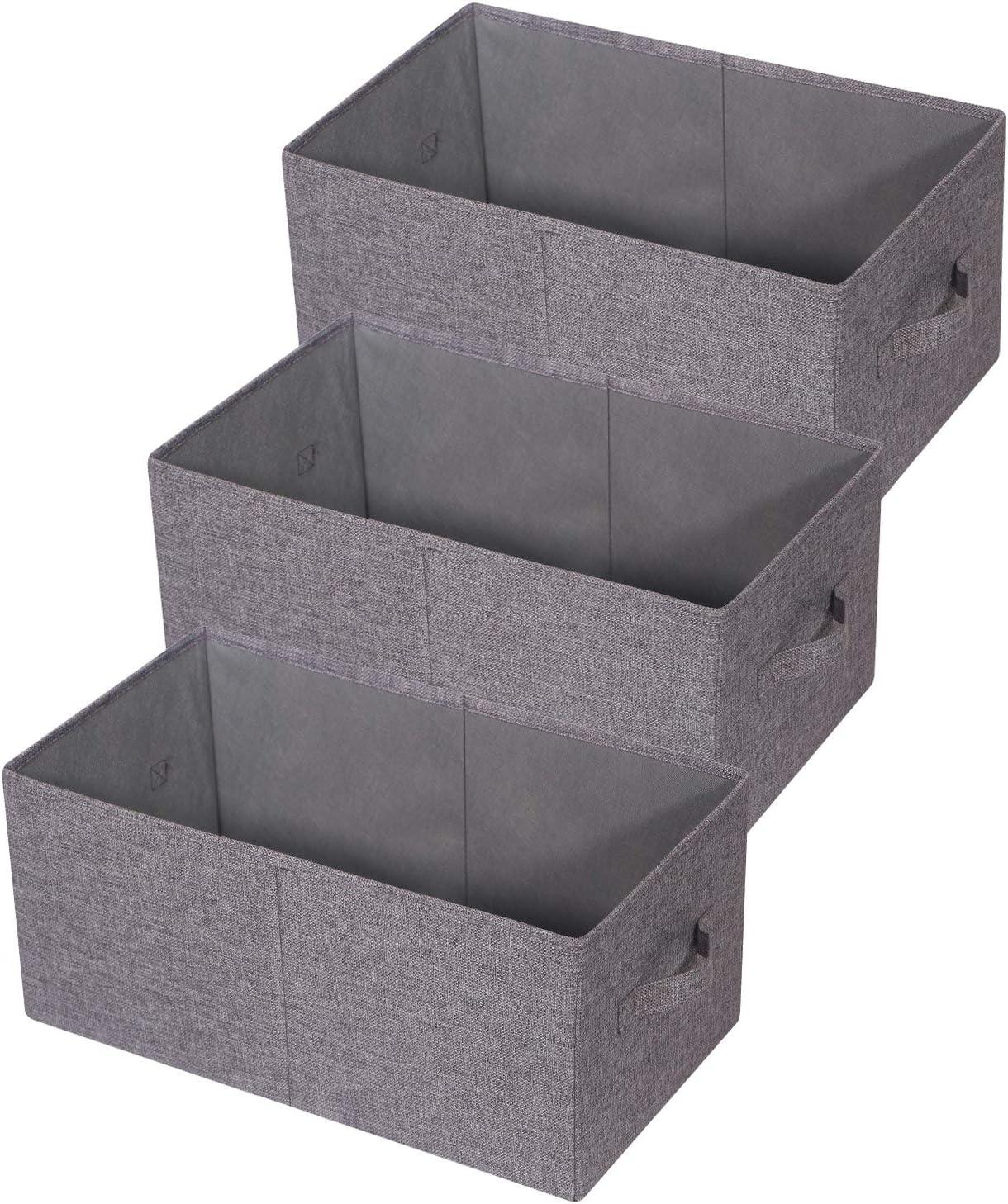 Set of 3 Gray Fabric Foldable Closet Organizer Bins