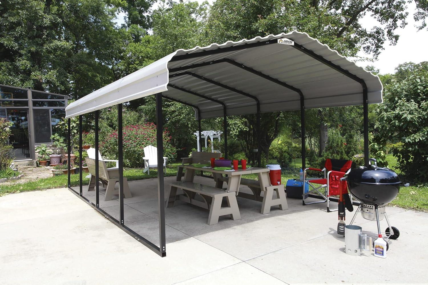 Arrow Steel Carport, 12 ft. x 20 ft. x 7 ft. Galvanized Black/Charcoal