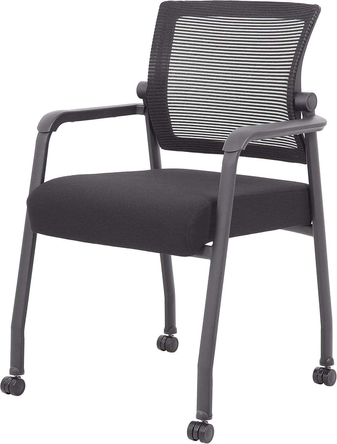 Mesh 4 Legged Guest Chair Black - Boss Office Products: Upholstered, Breathable, Fixed Height