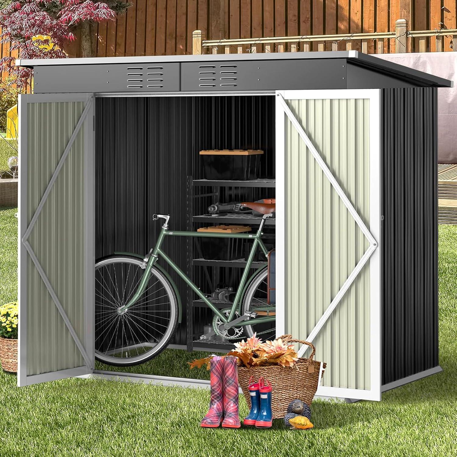 Bealife Outdoor Storage Shed Clearance, Metal Outdoor Storage Cabinet, Waterproof Tool Shed, Lockable Backyard Sheds for Garden, Patio and Lawn (Brown, 5' x 3')