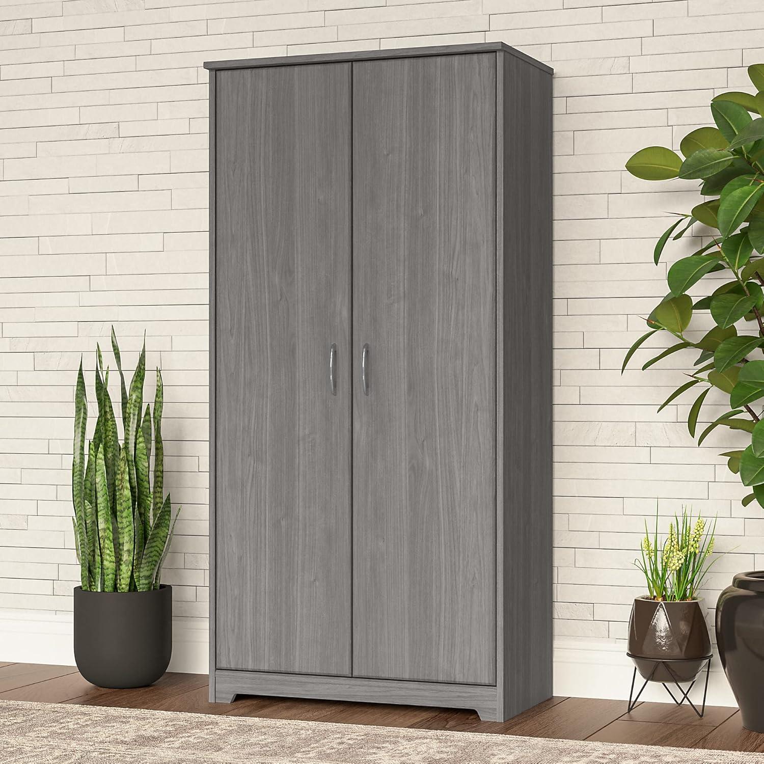 Cabot Tall Bathroom Storage Cabinet with Doors in Modern Gray - Engineered Wood