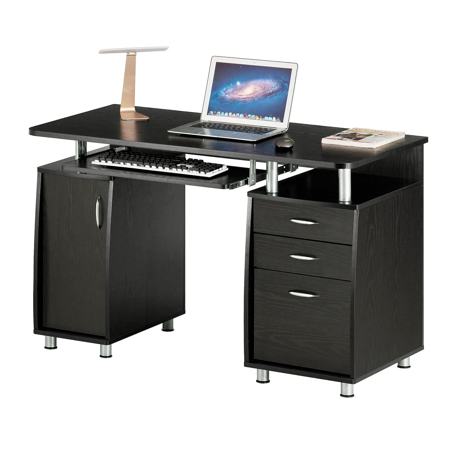 Complete Workstation Computer Desk with Storage Espresso- Techni Mobili: MDF Office Furniture, Keyboard Tray