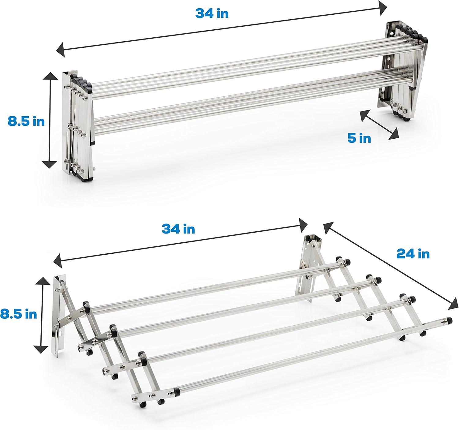 AERO W Racks Aluminum Wall Mounted Collapsible Laundry Clothes Drying Rack (60lb Capacity, 22.5 Linear FT, Aluminum Gray)