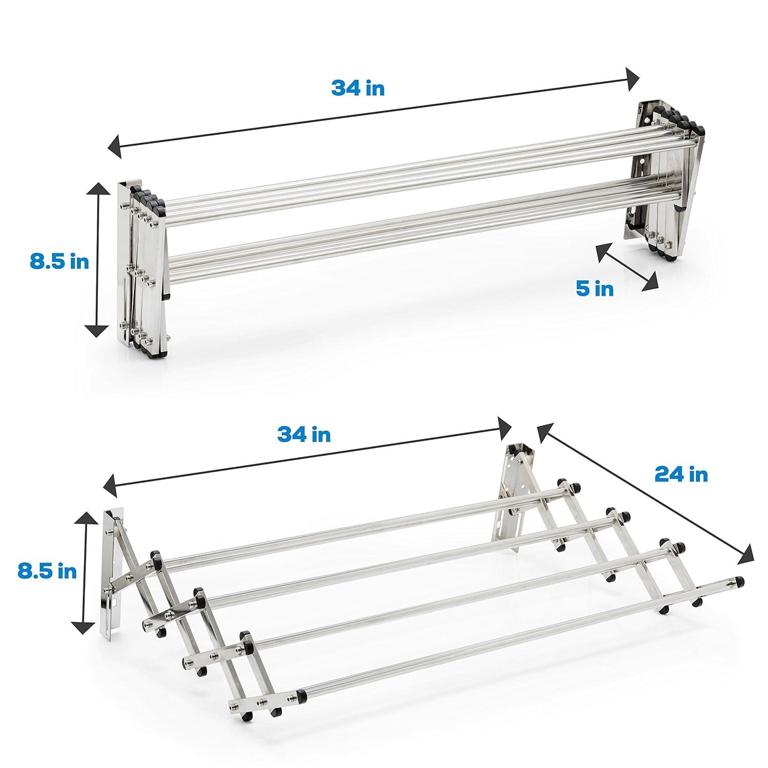 AERO W Racks Aluminum Wall Mounted Collapsible Laundry Clothes Drying Rack (60lb Capacity, 22.5 Linear FT, Aluminum Gray)