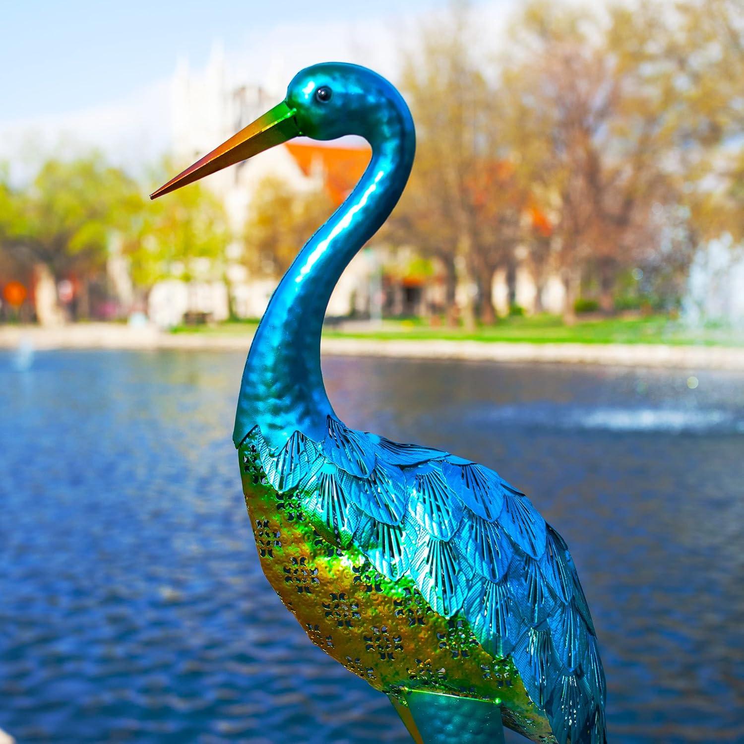 Exhart Exhart Metallic Coastal Crane Garden Statue, 14 by 38 Inches