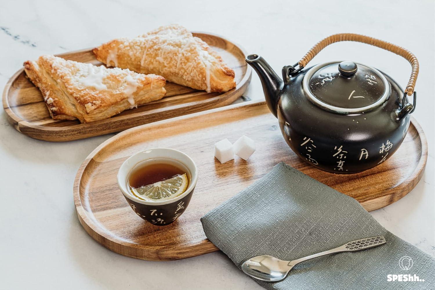 Handcrafted Acacia Wood Rectangular and Oval Serving Trays Set