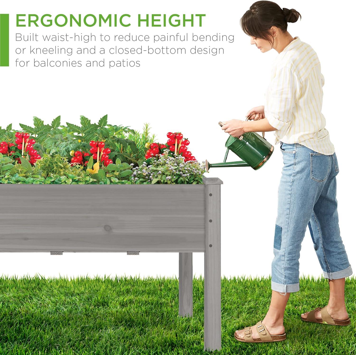 Best Choice Products 34x18x30in Raised Garden Bed, Elevated Wood Planter Box for Kids, Patio w/ Bed Liner - Gray