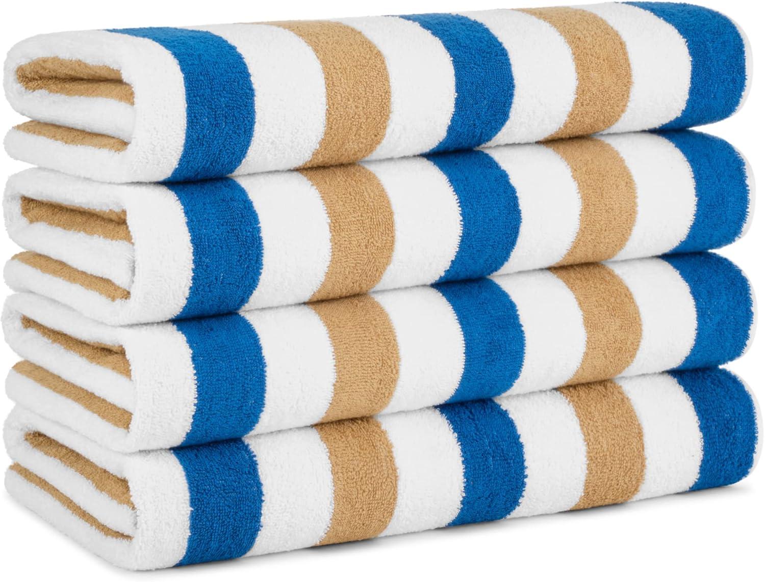 Arkwright Oversized Beach Towels (30x70, 4-Pack), Soft Ringspun Cotton Cabo Cabana Striped Beach Towel, Pool Towel, Bath Towel - Navy/Beige