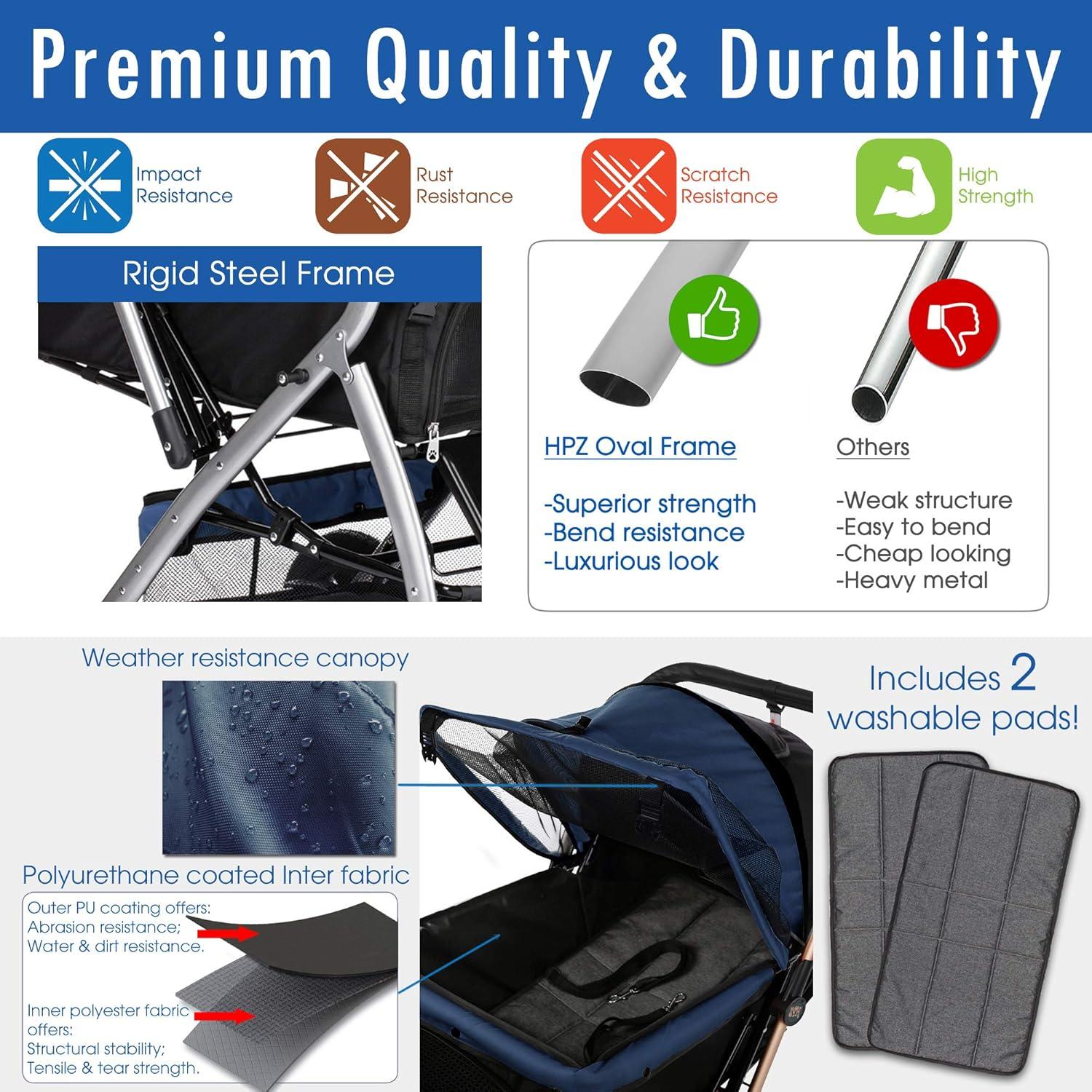 Midnight Blue Heavy Duty Dog Stroller with Mesh Cover