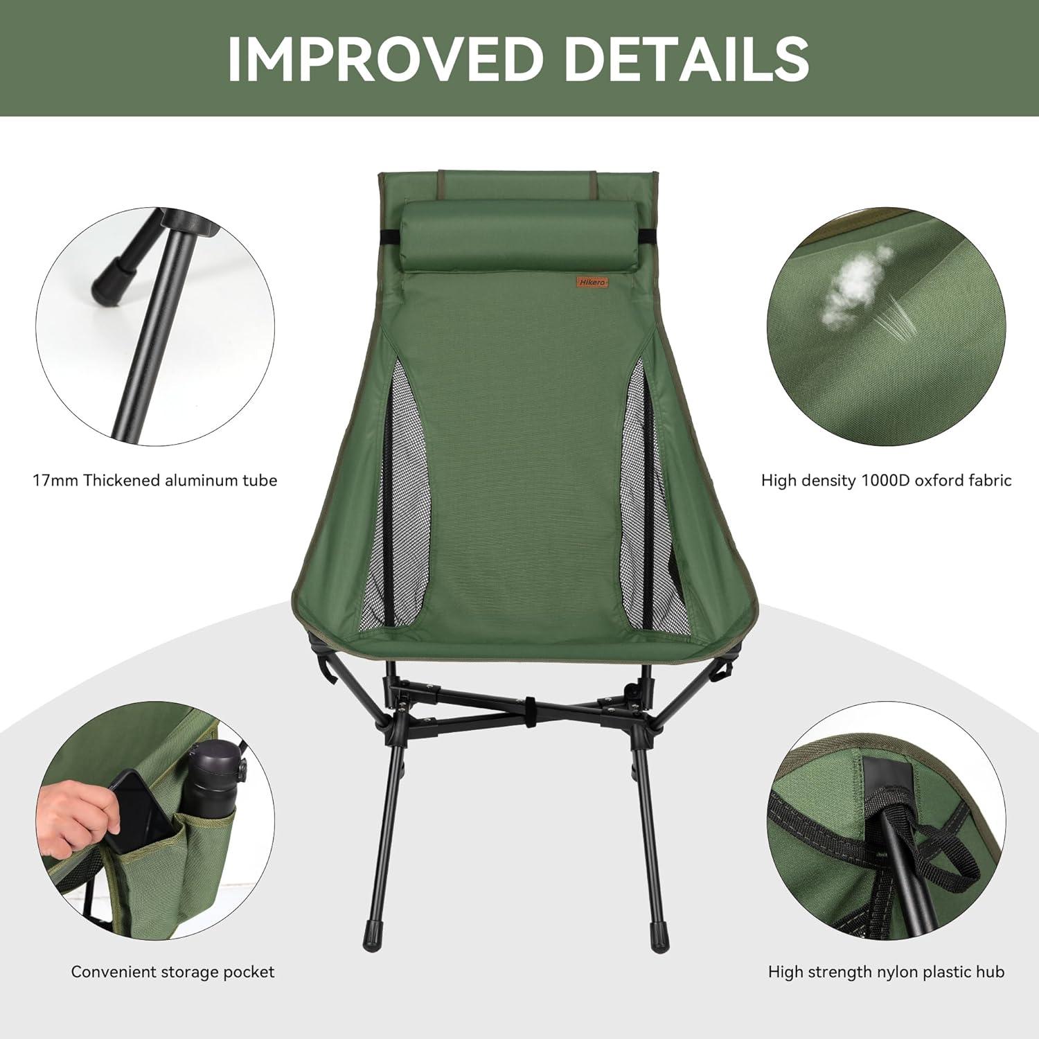 Green High Back Aluminum Camping Chair with Cushions