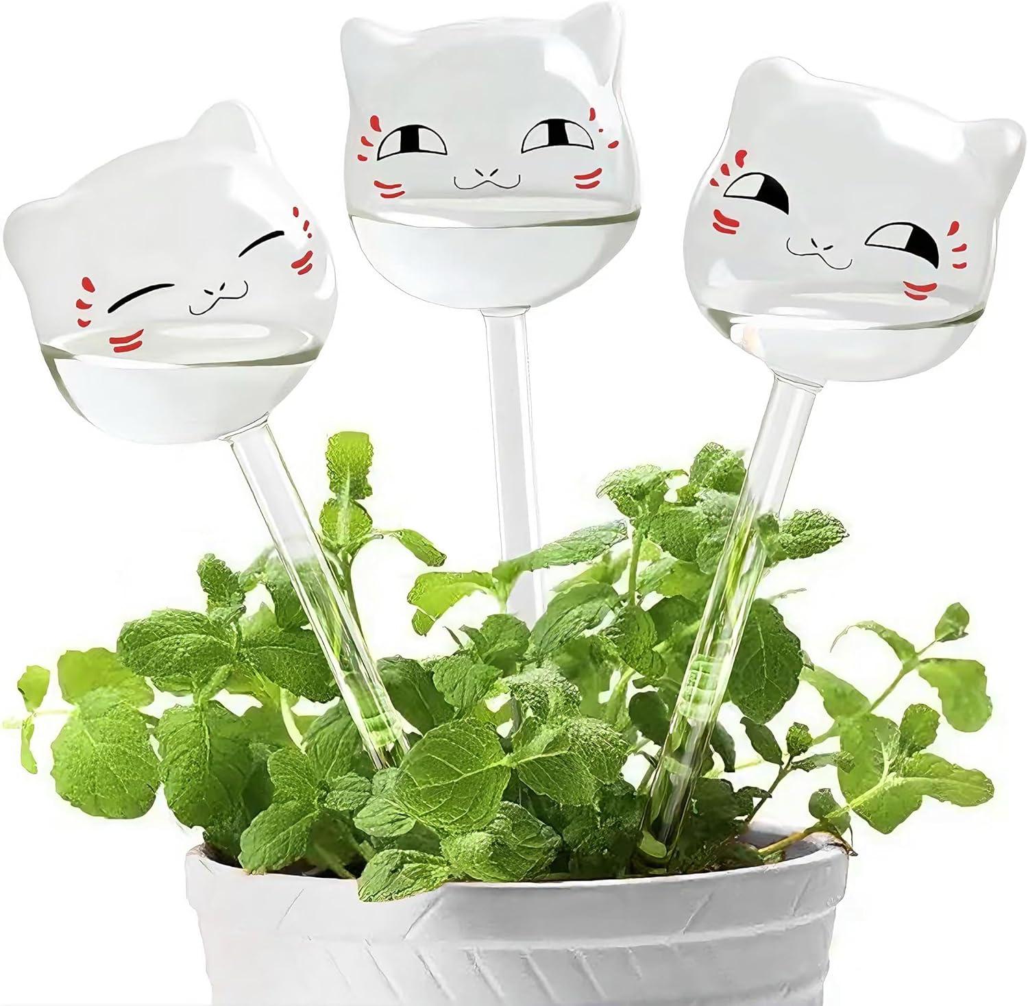 KiKiHeim Plant Watering Globes Self Watering Planter Insert Glass Spikes, Hand Blown Clear Automatic Water Bulbs for Outdoor&Indoor Plants, 6.4oz/190ml Capacity, 3 Cats